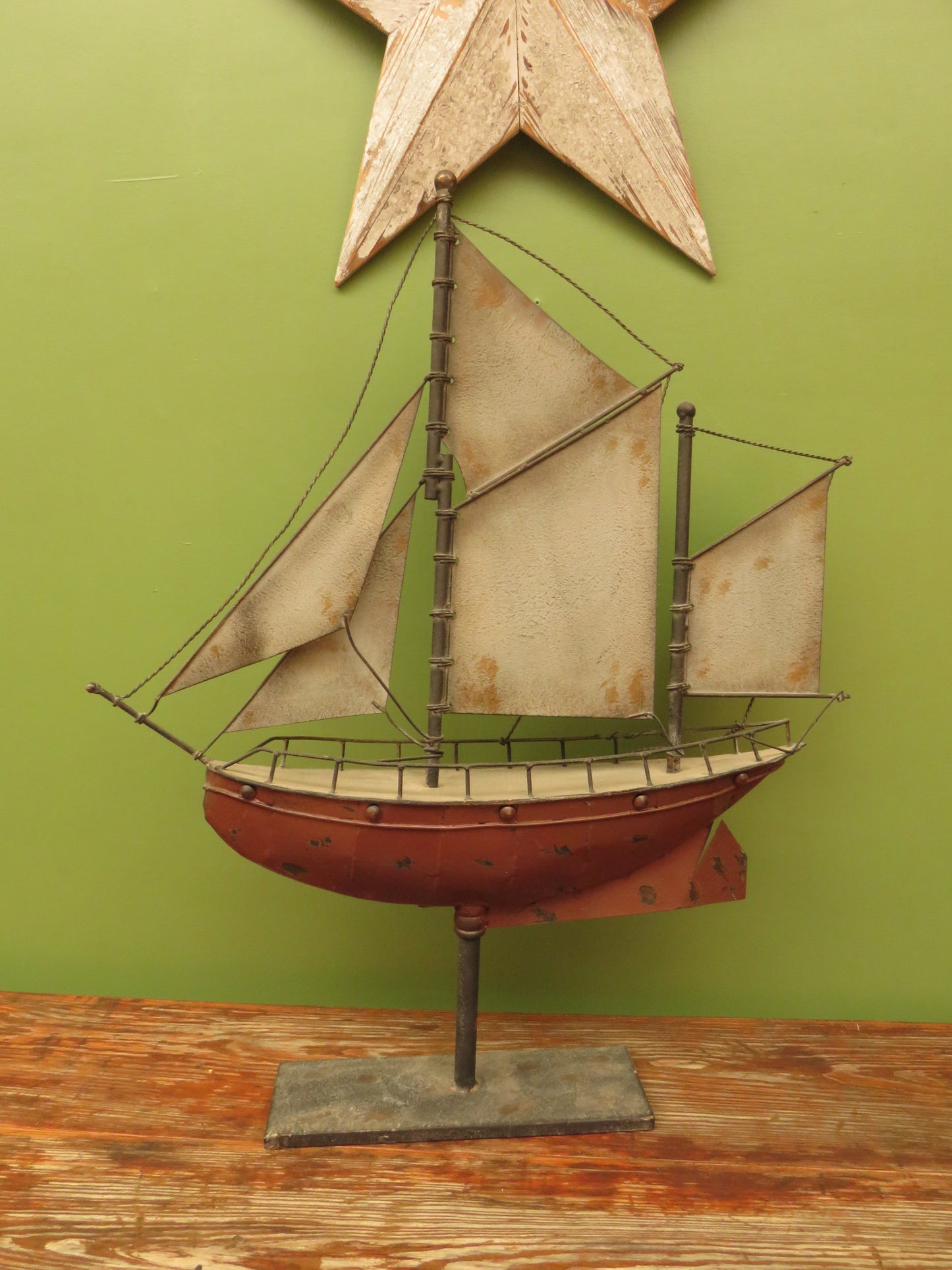 Large Vintage Metal Folk Art Model Ship