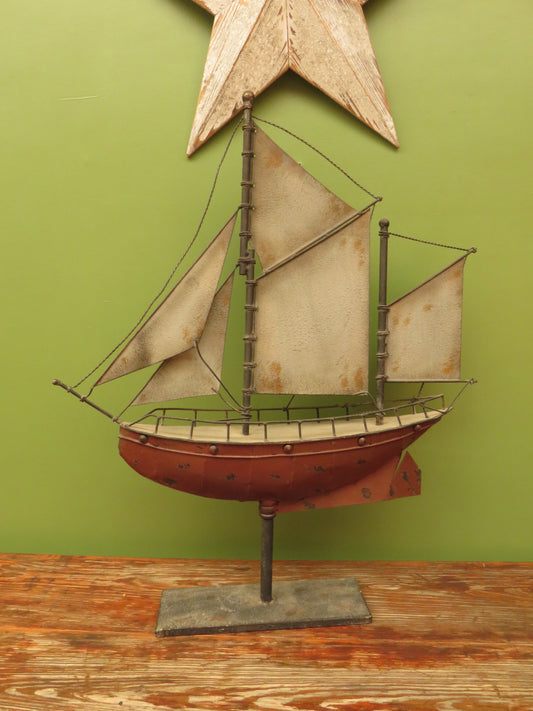 Large Vintage Metal Folk Art Model Ship