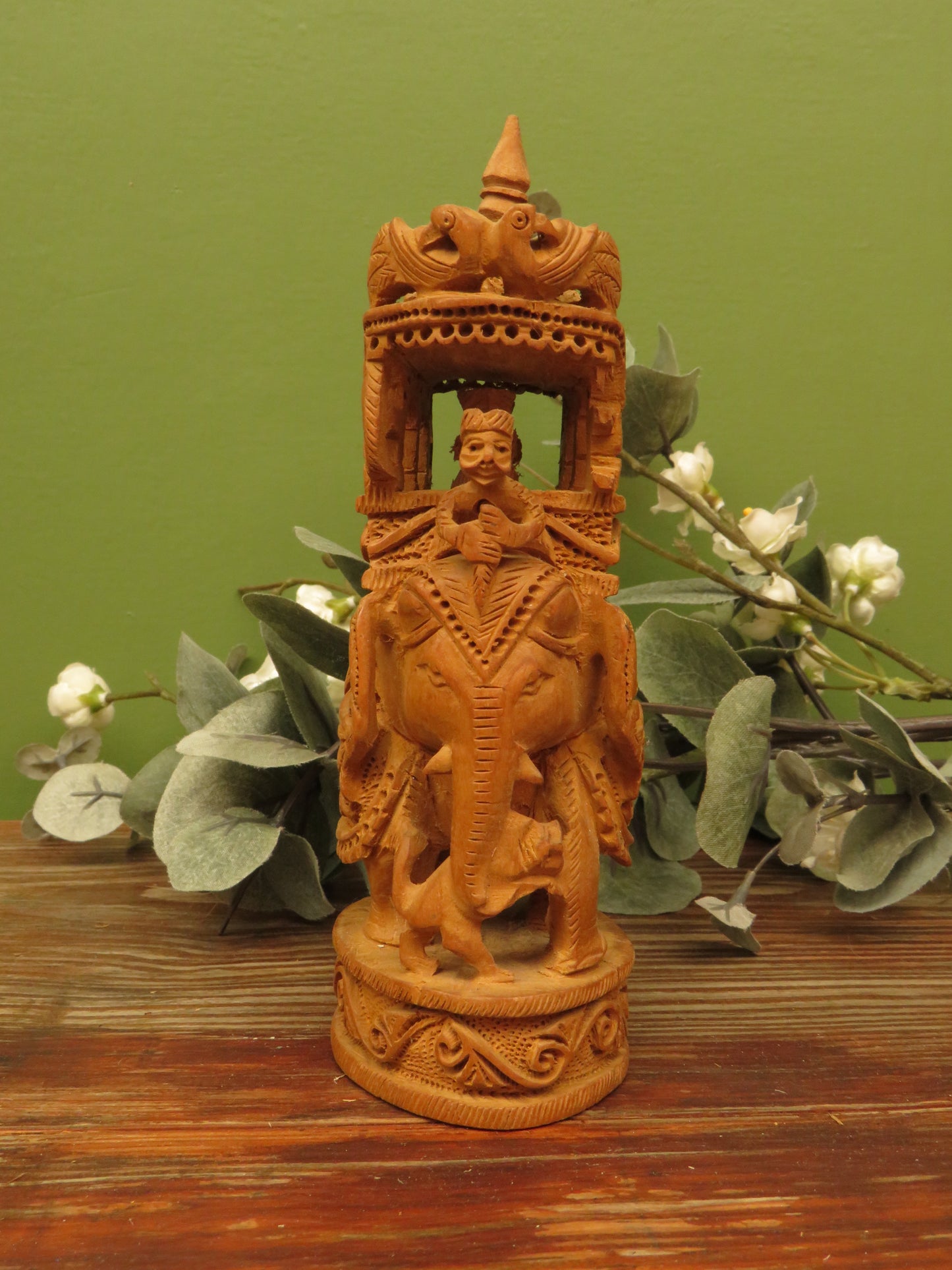 Vintage Indian Hand Carved Dasara Elephant Ornament