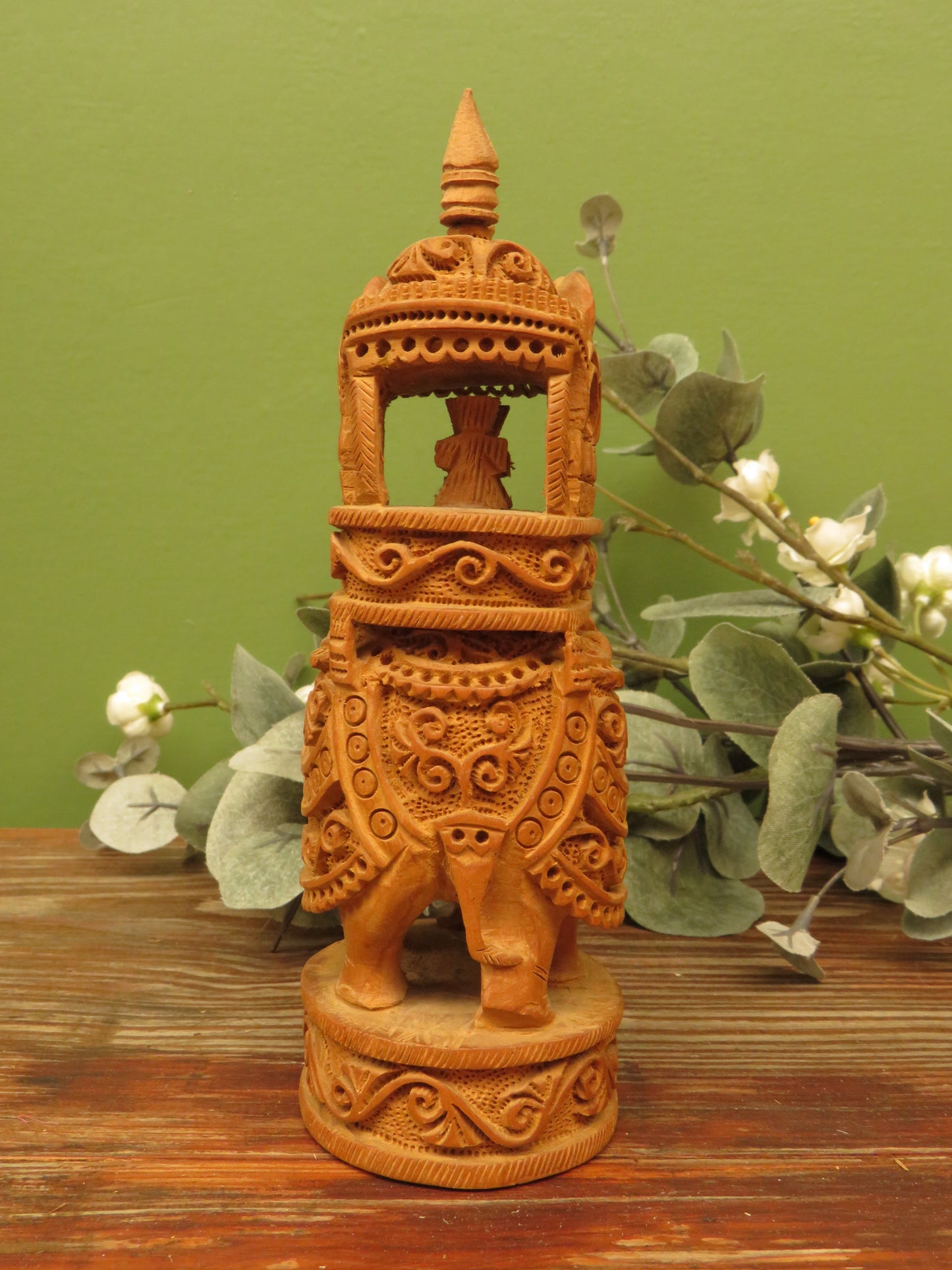 Vintage Indian Hand Carved Dasara Elephant Ornament