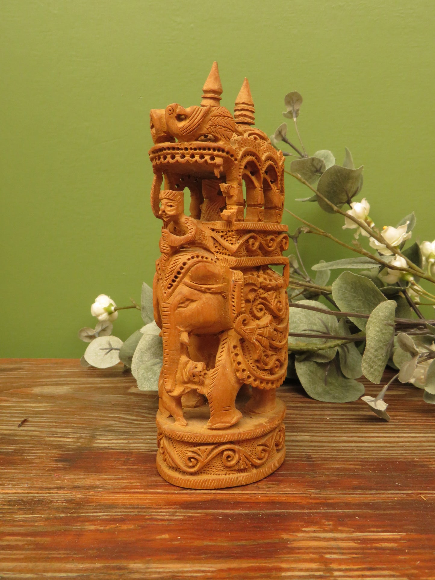 Vintage Indian Hand Carved Dasara Elephant Ornament