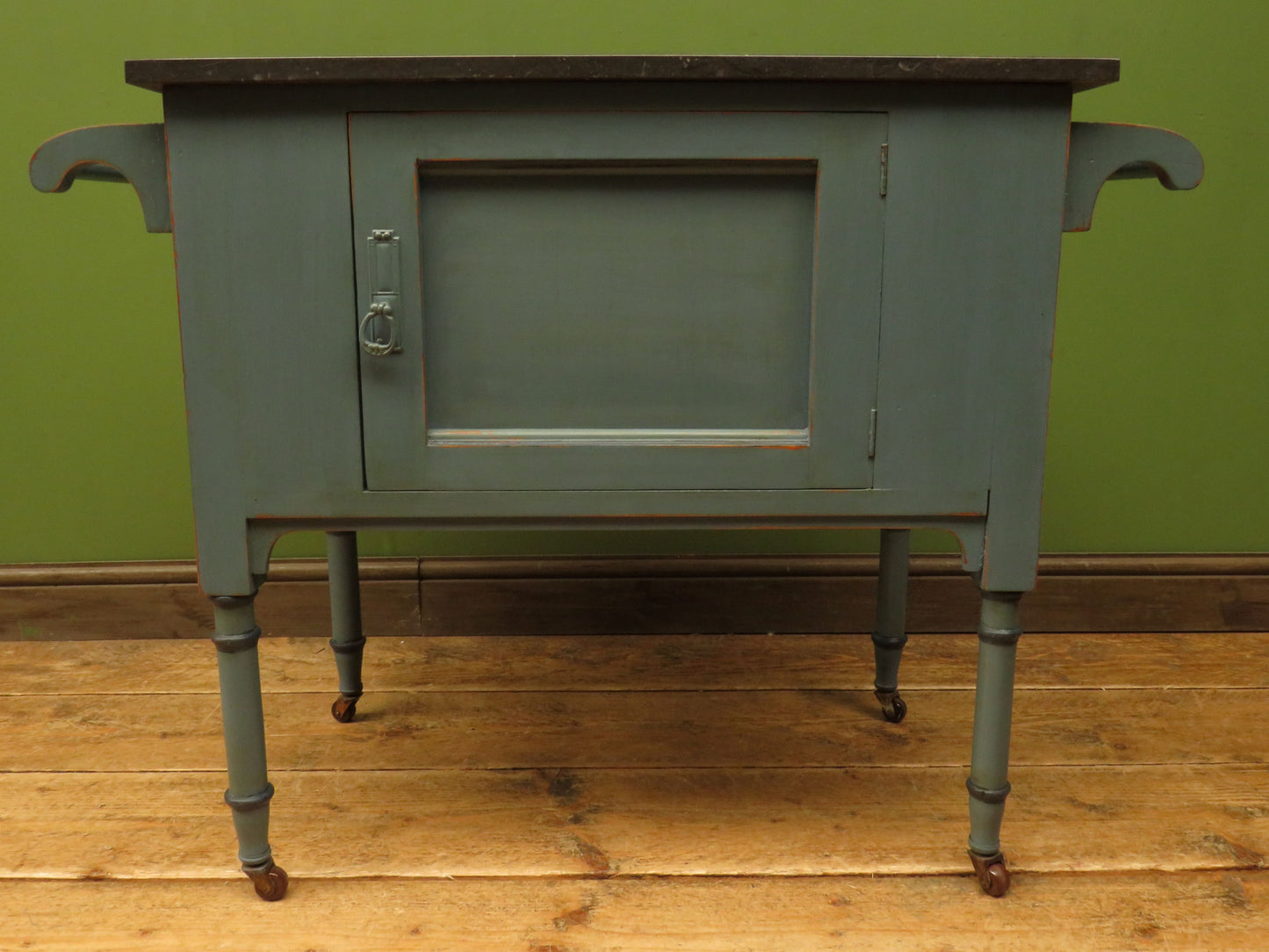 Blue Washstand with Black Slate and Tiled Top