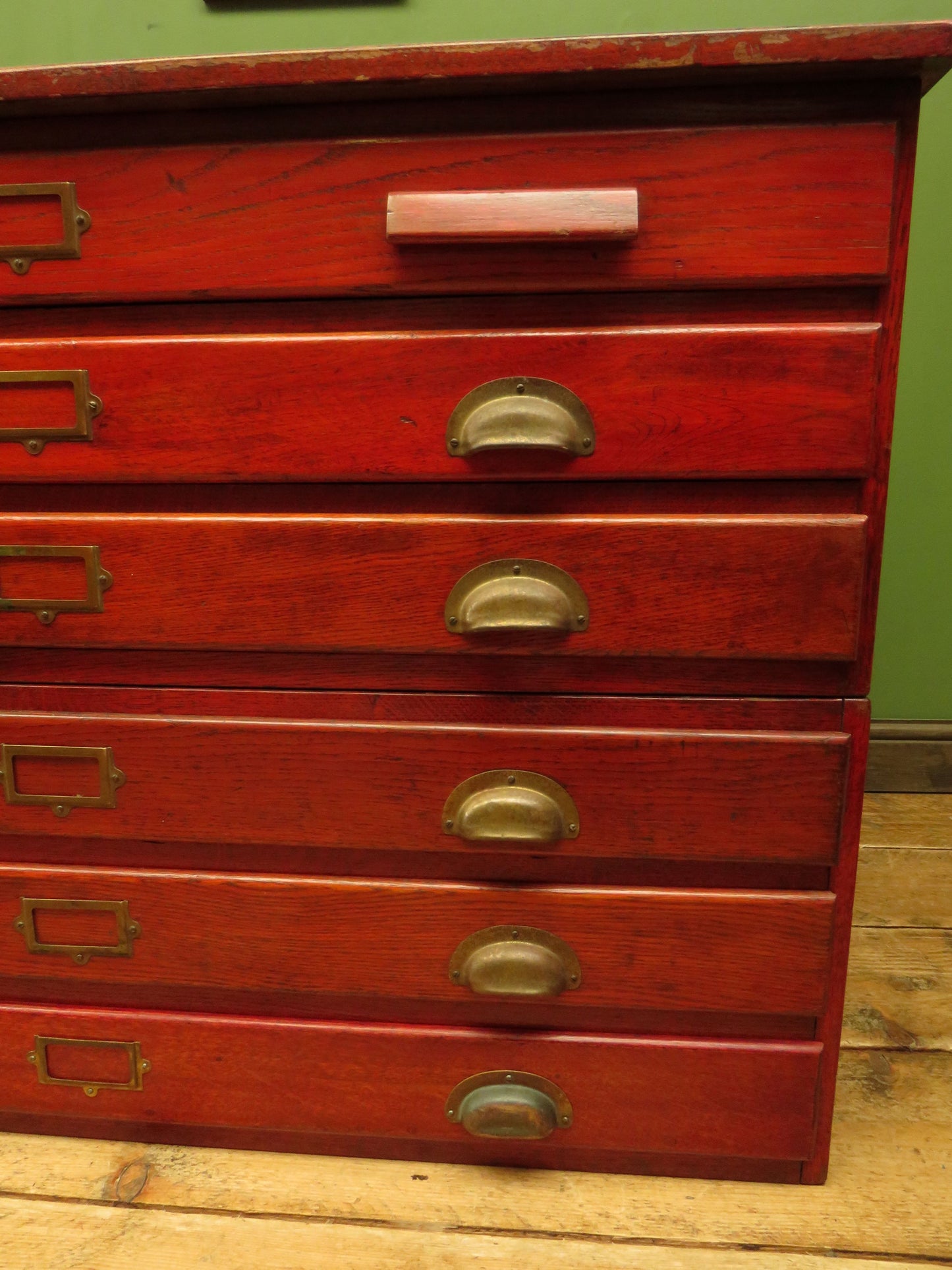 Red Two Part Plan Chest with 5 Drawers