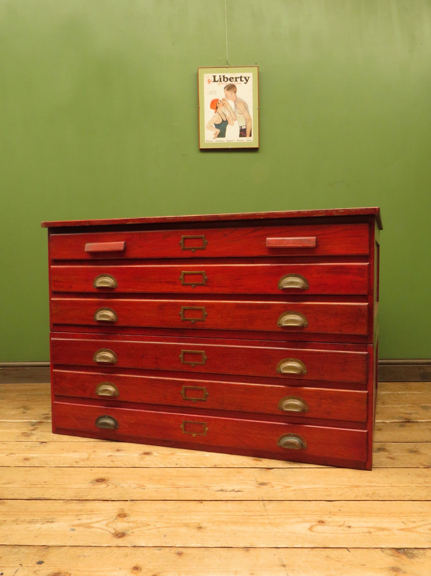Red Two Part Plan Chest with 5 Drawers