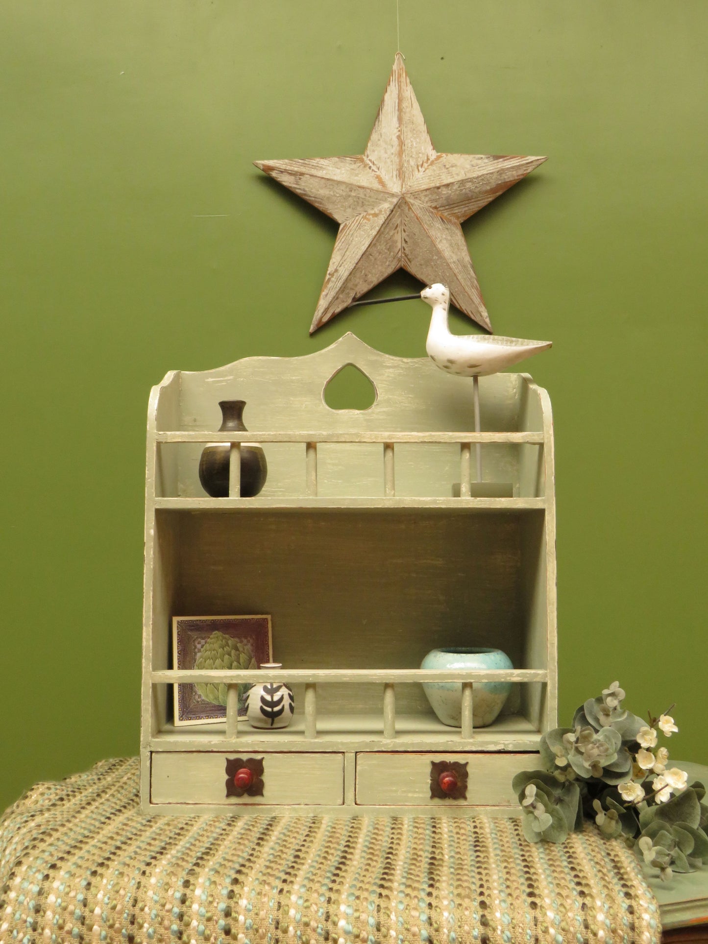 Small Painted Wall Shelf Unit with drawers