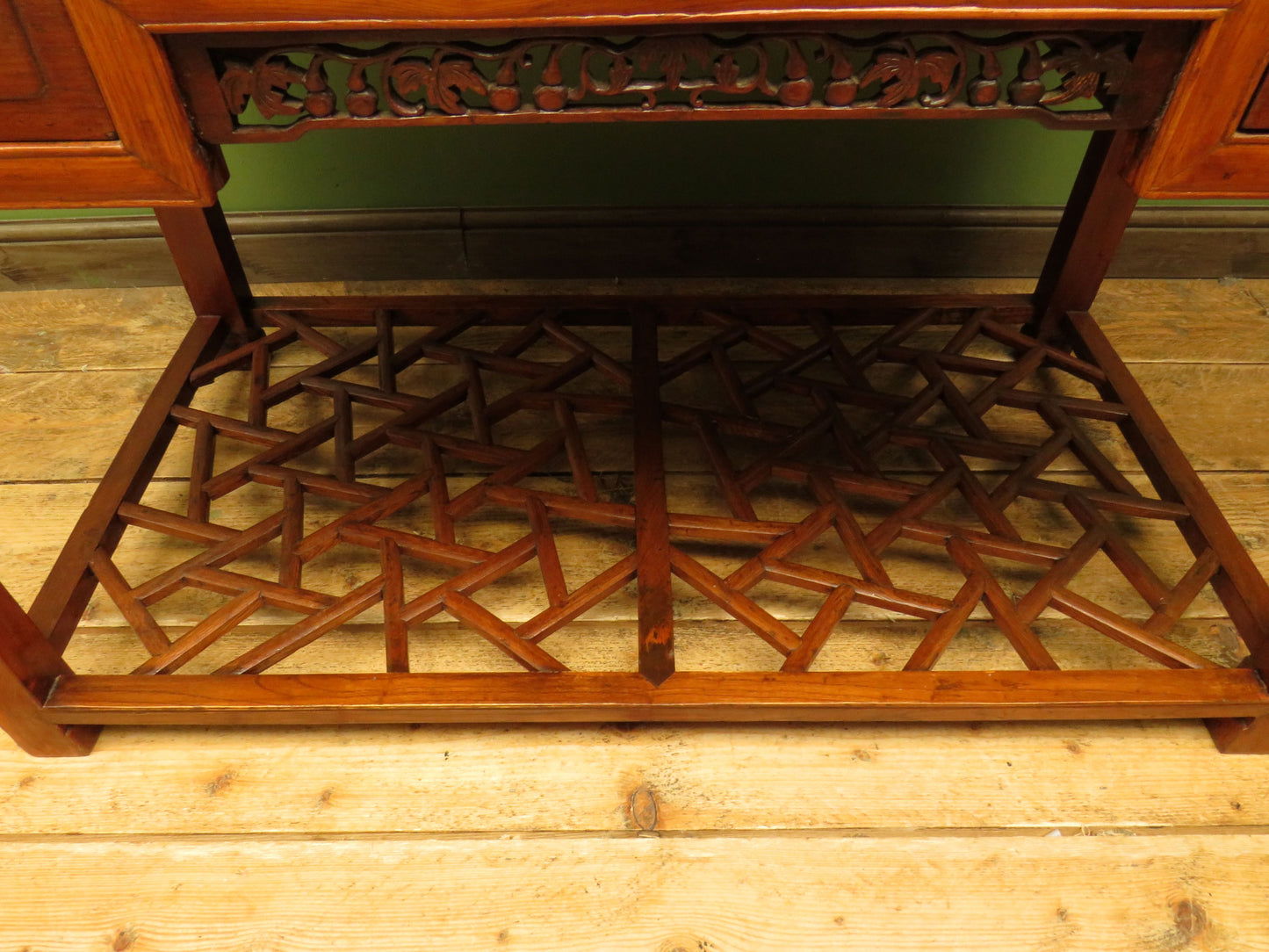 Chinese Elm Table with Ornate Carvings
