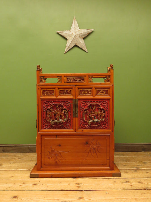 Chinese Wedding Dowry Cabinet with Ornate Carvings