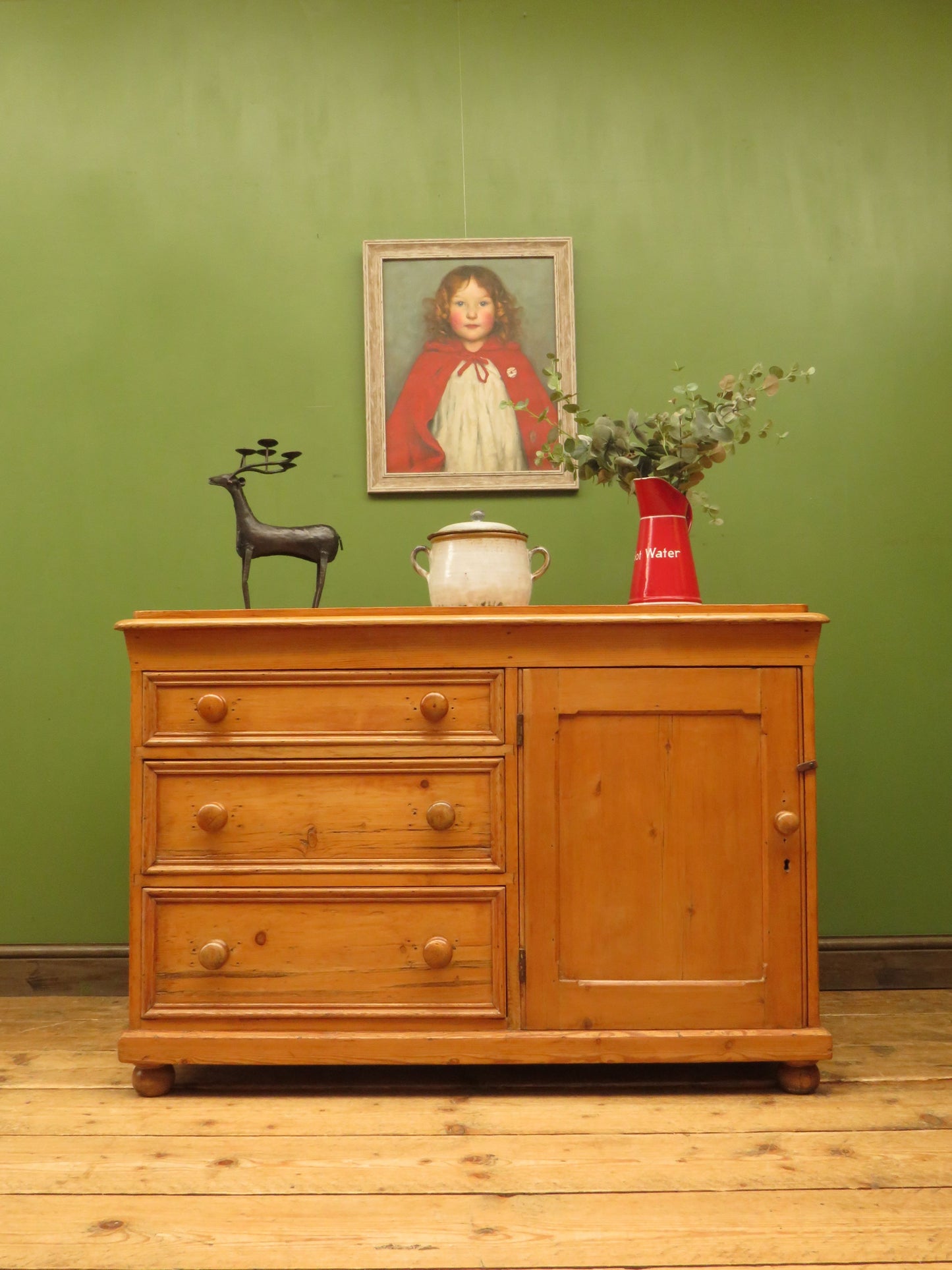 Victorian Pine Housekeepers Sideboard with Cupboard and Drawers