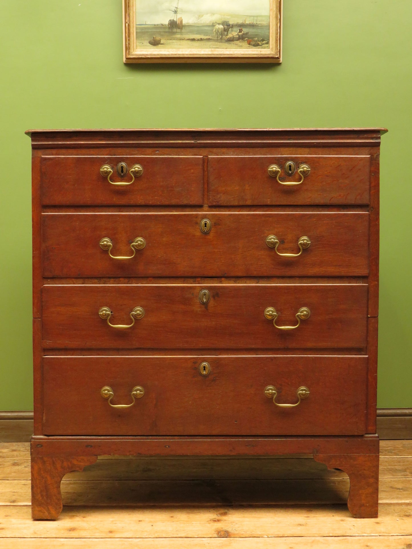 18th Century Cottage Oak Chest of Drawers in two parts
