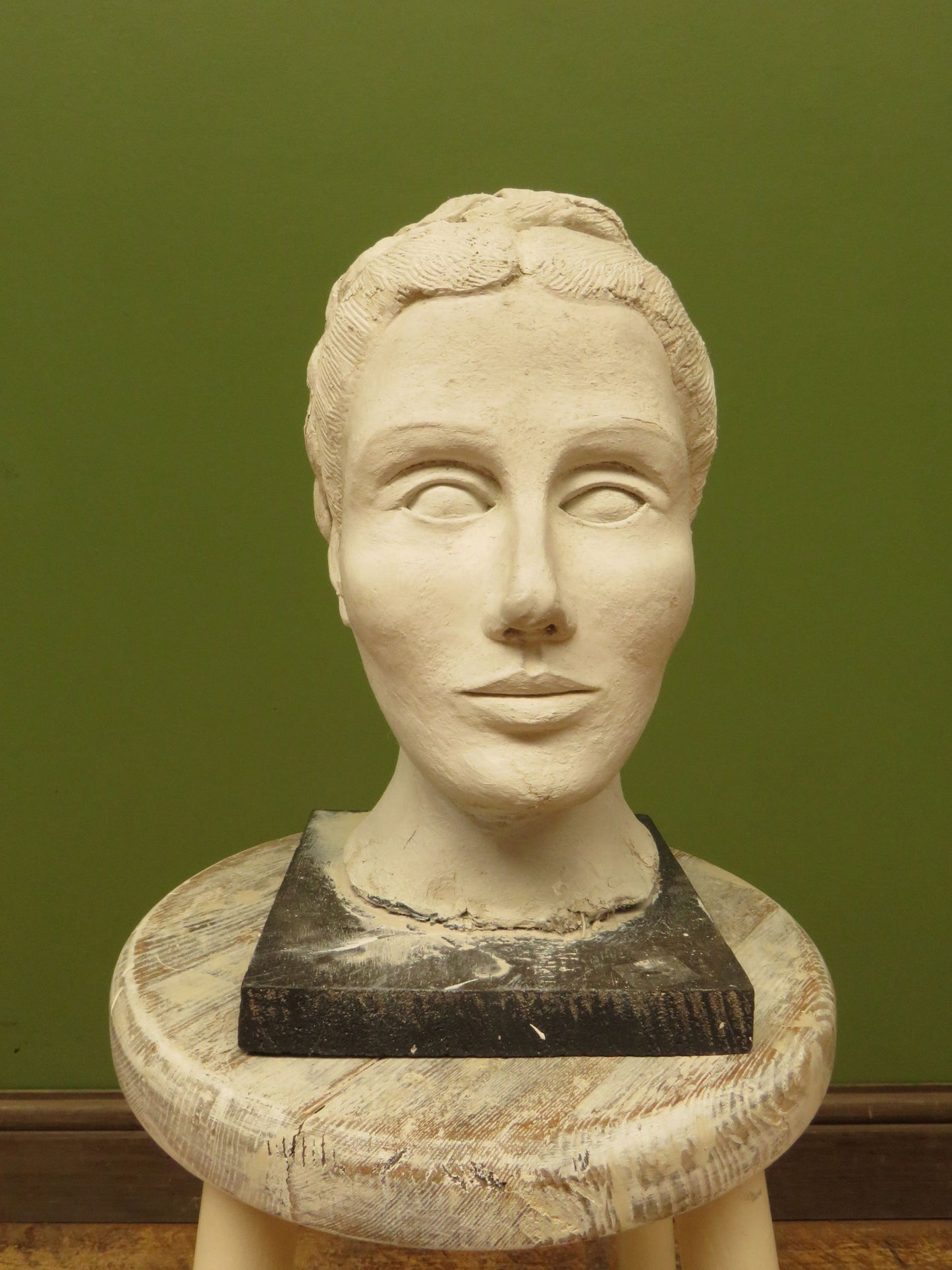 Vintage Cast Plaster Bust Statue of a Ladies Head