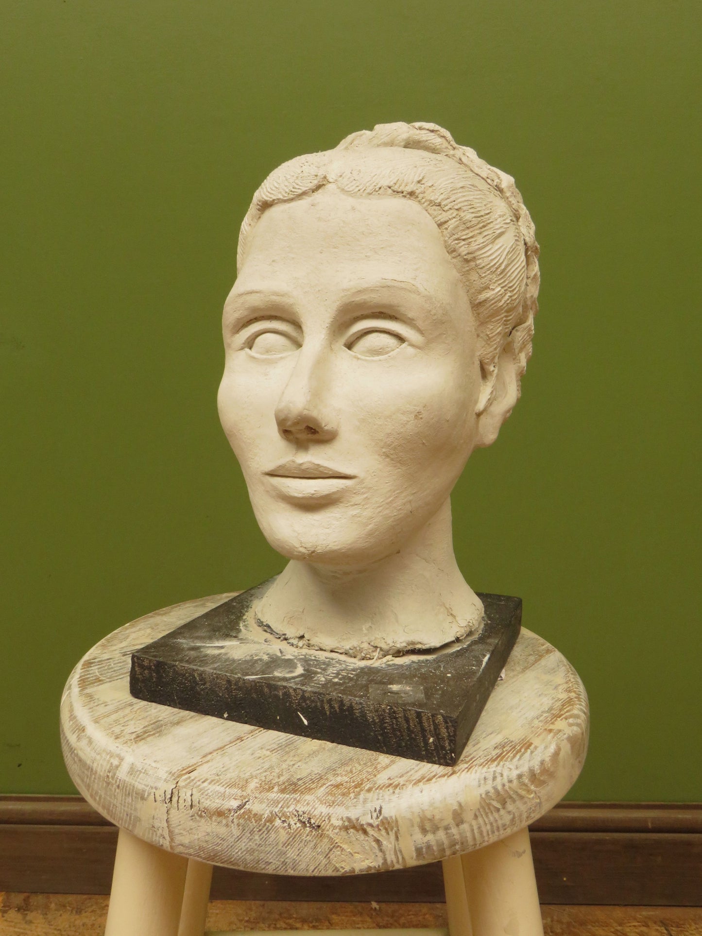 Vintage Cast Plaster Bust Statue of a Ladies Head