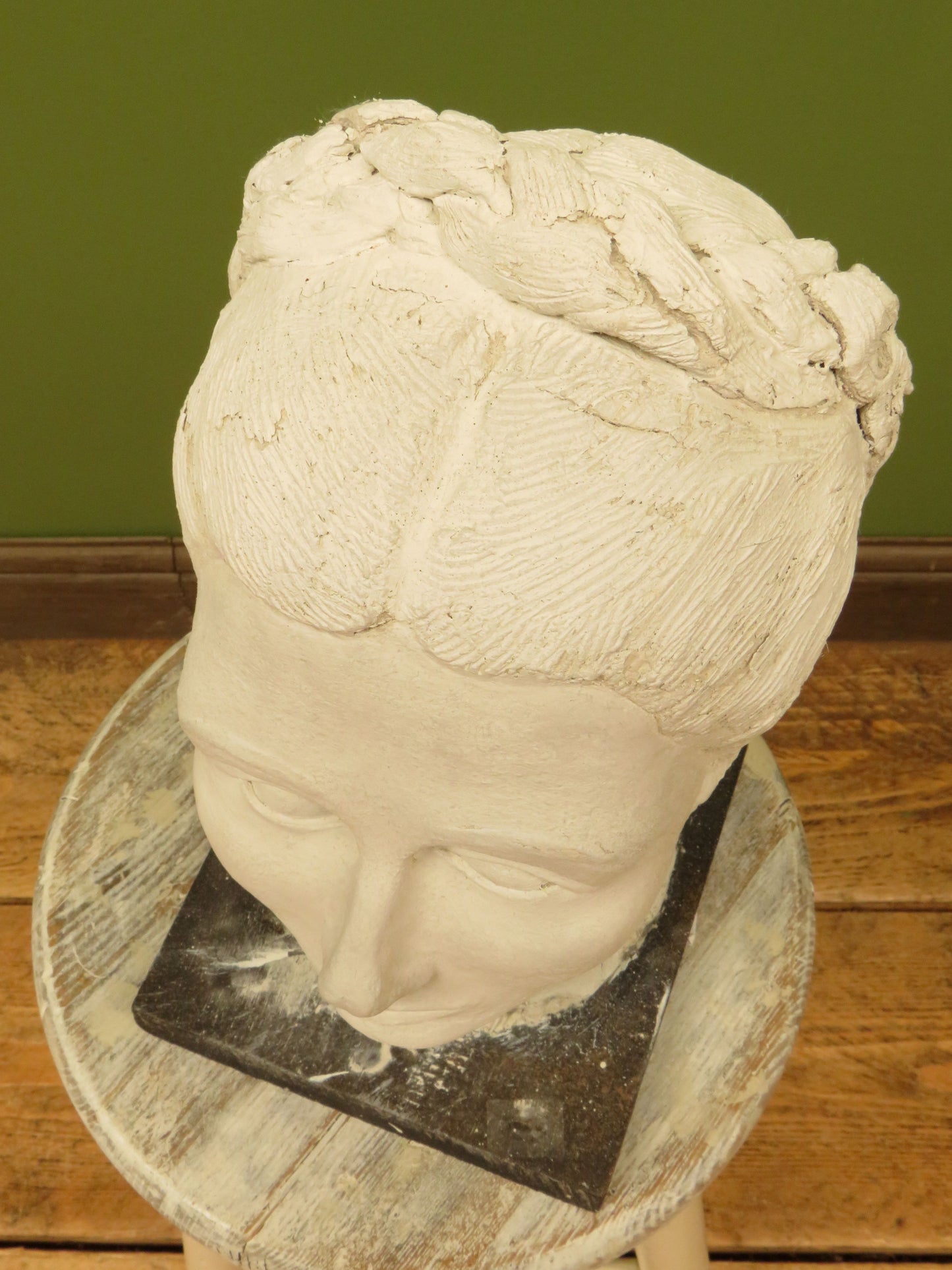Vintage Cast Plaster Bust Statue of a Ladies Head