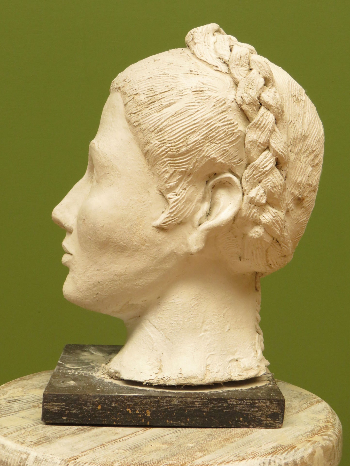 Vintage Cast Plaster Bust Statue of a Ladies Head