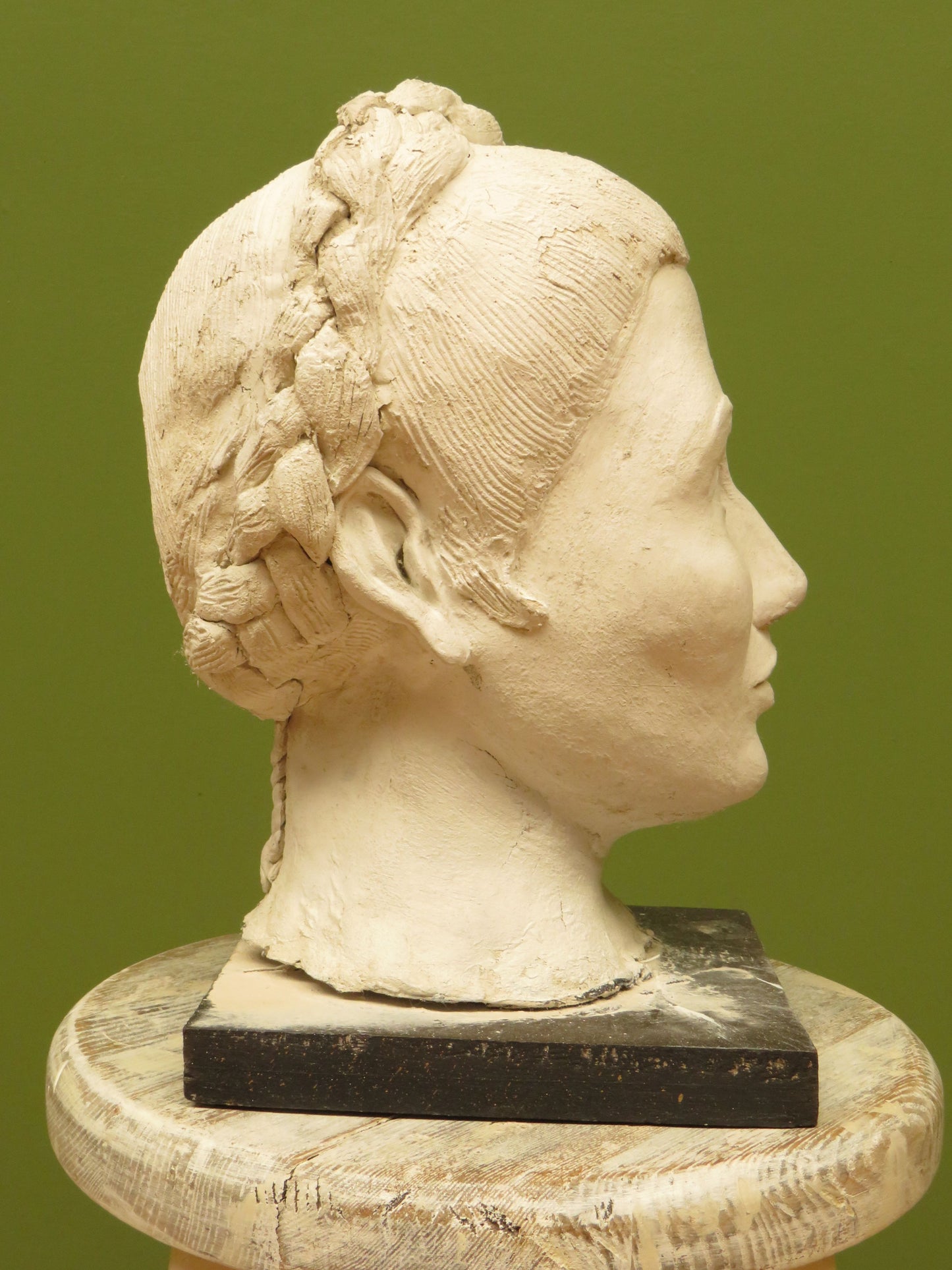 Vintage Cast Plaster Bust Statue of a Ladies Head