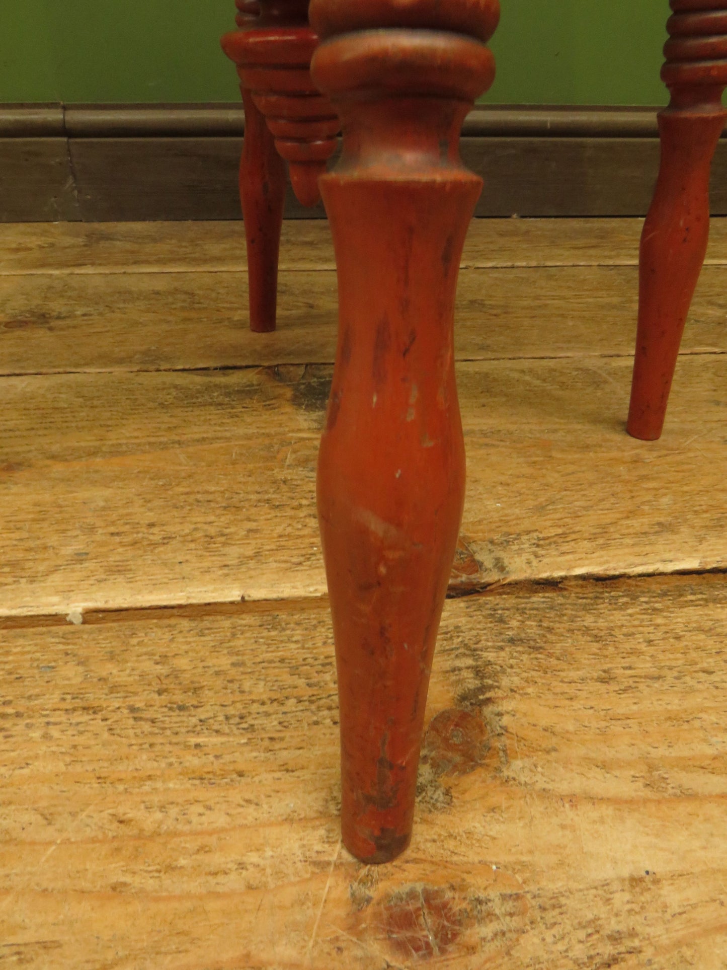 Bloomsbury Style Small Handpainted Table with Red Bobbin Base