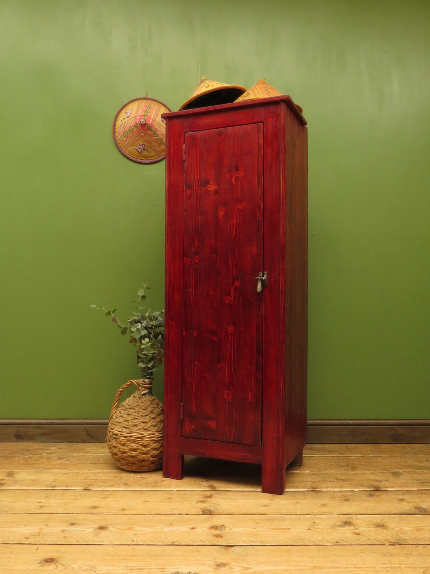 Narrow Red Locker Style Cupboard with Shelves