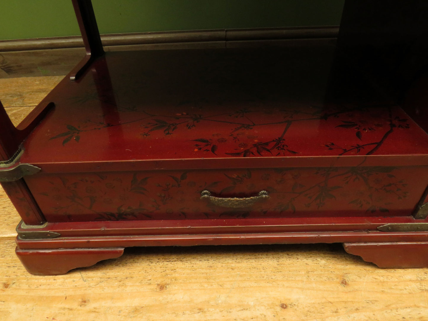 Japanese Red Lacquered Shodana Cabinet with Cherry Blossoms c1880