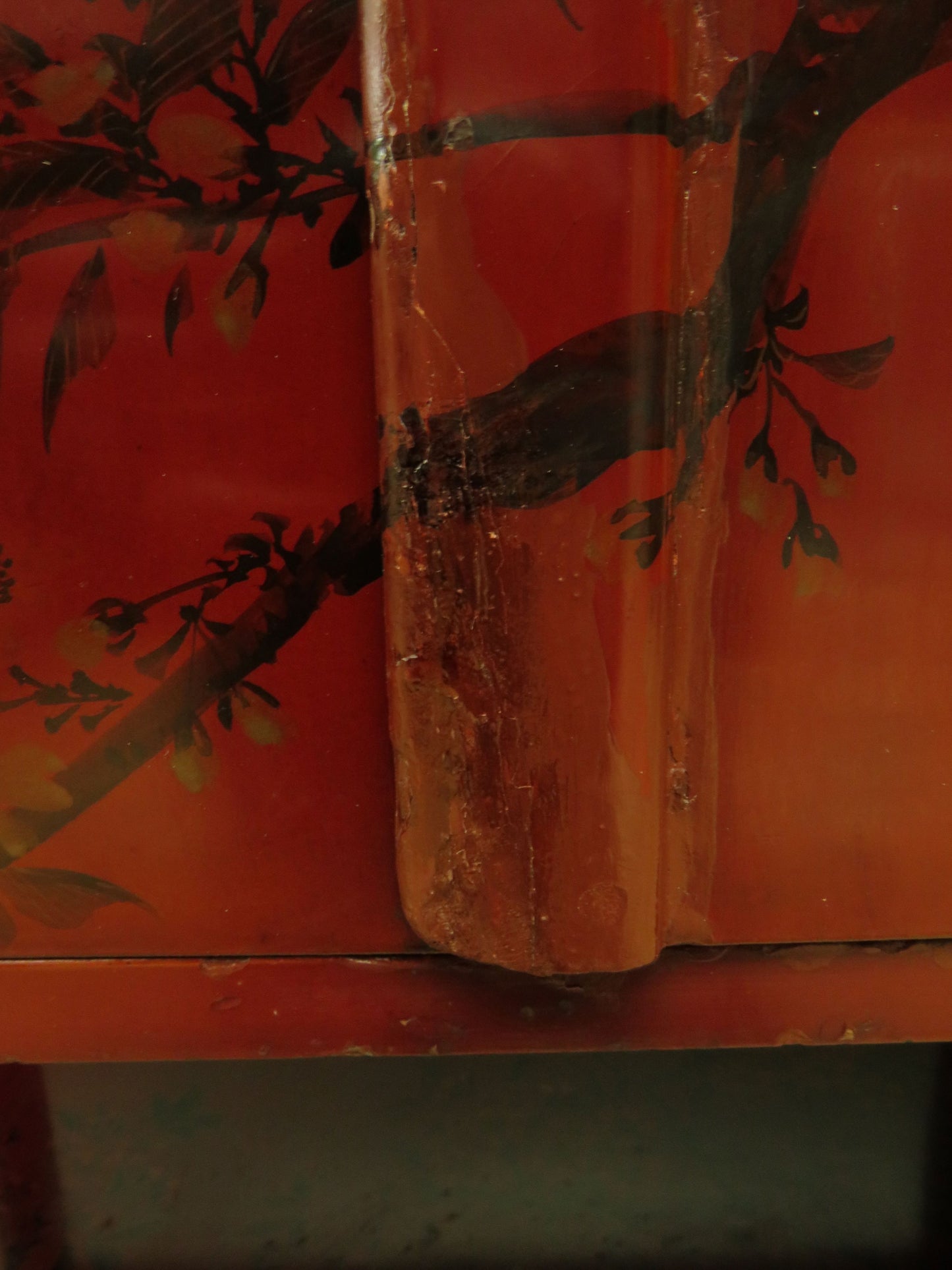 Japanese Red Lacquered Shodana Cabinet with Cherry Blossoms c1880