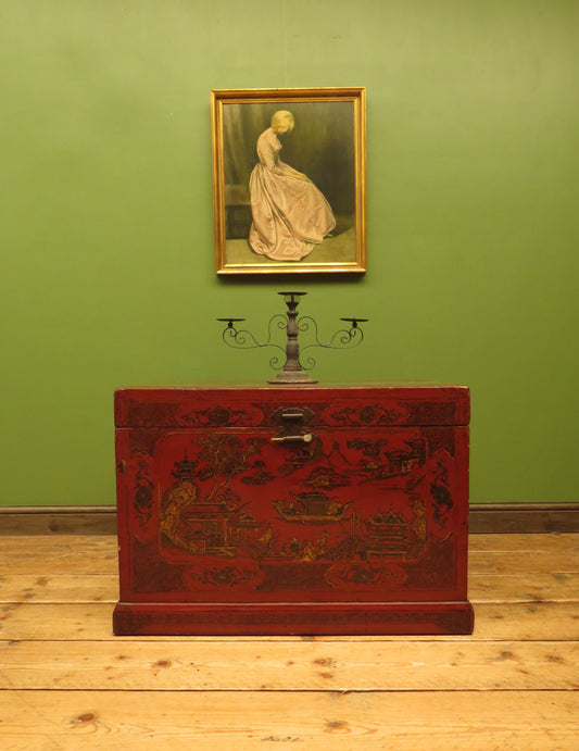 Early 20th Century Chinese Red Lacquered Blanket Chest