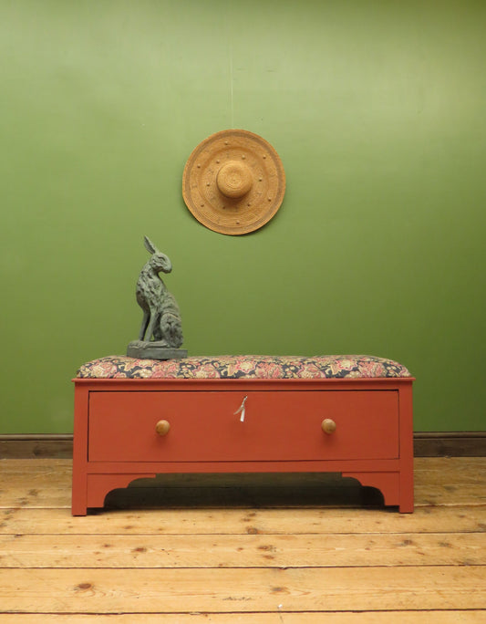 Bloomsbury Style Painted Storage Seat Ottoman with Floral Upholstery