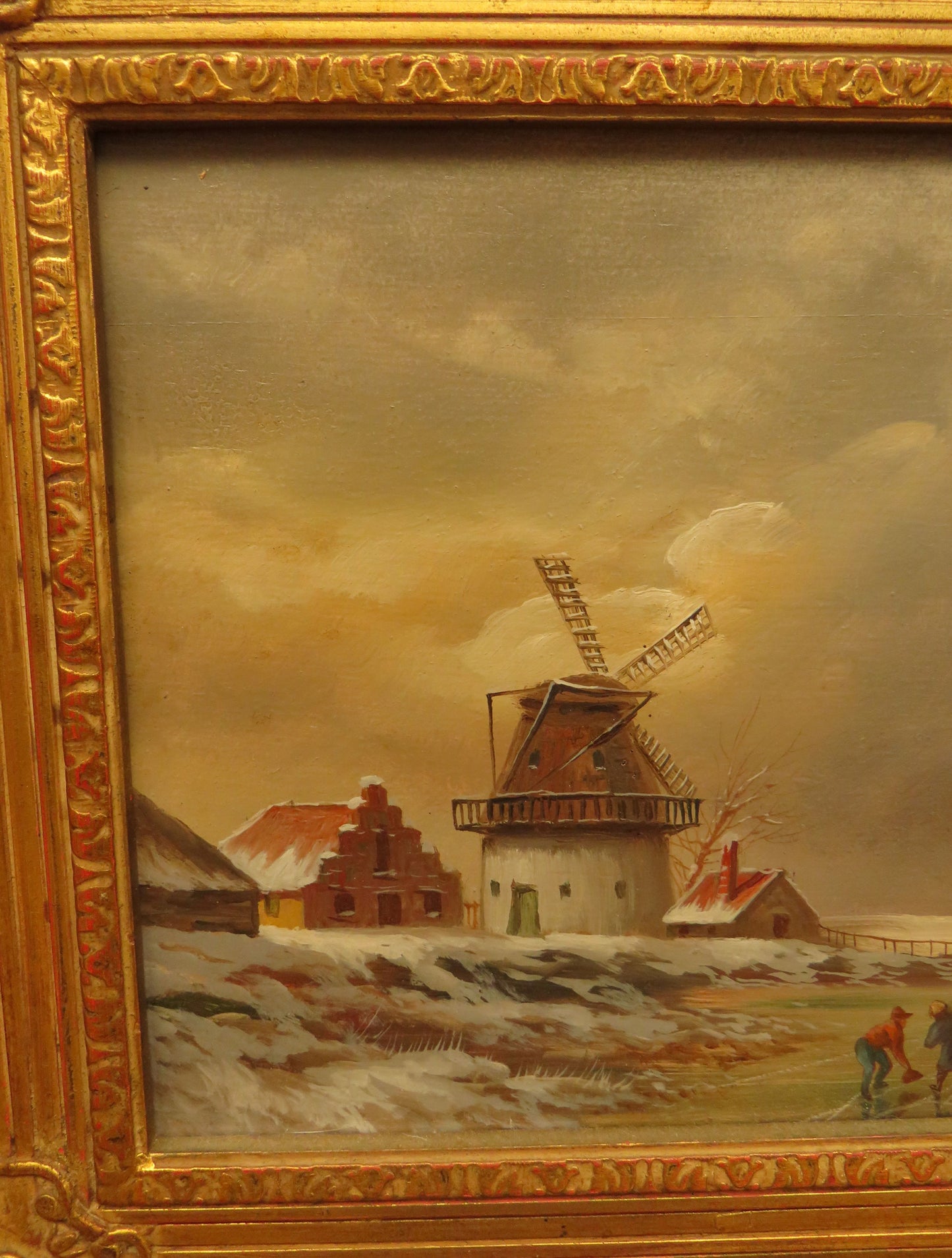 Jan Van Hessel Framed Painted Oil on Panel of a Dutch Winter Scene