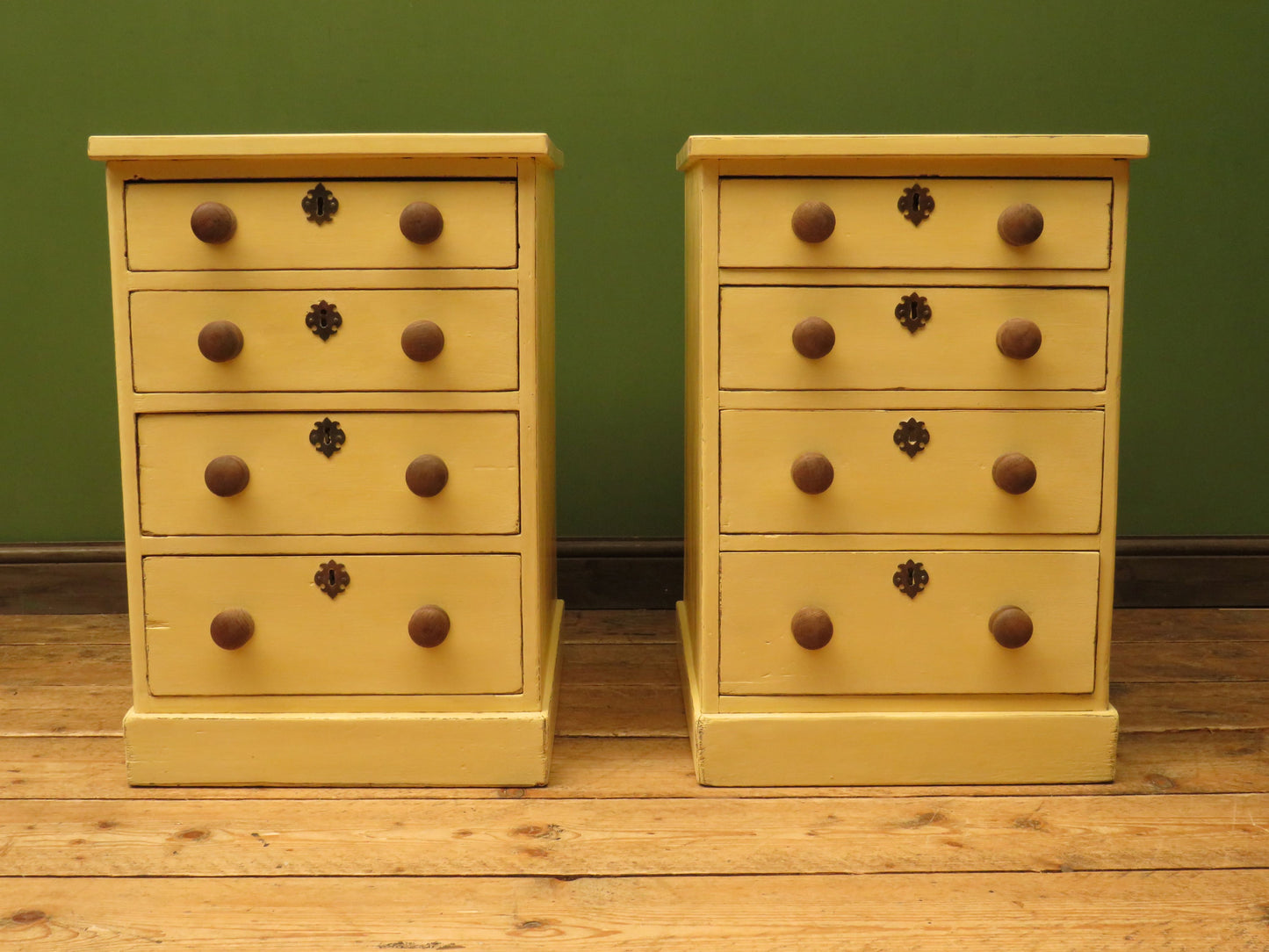 Pair of Antique Yellow Chest of Drawers, Bedside or Office Chests