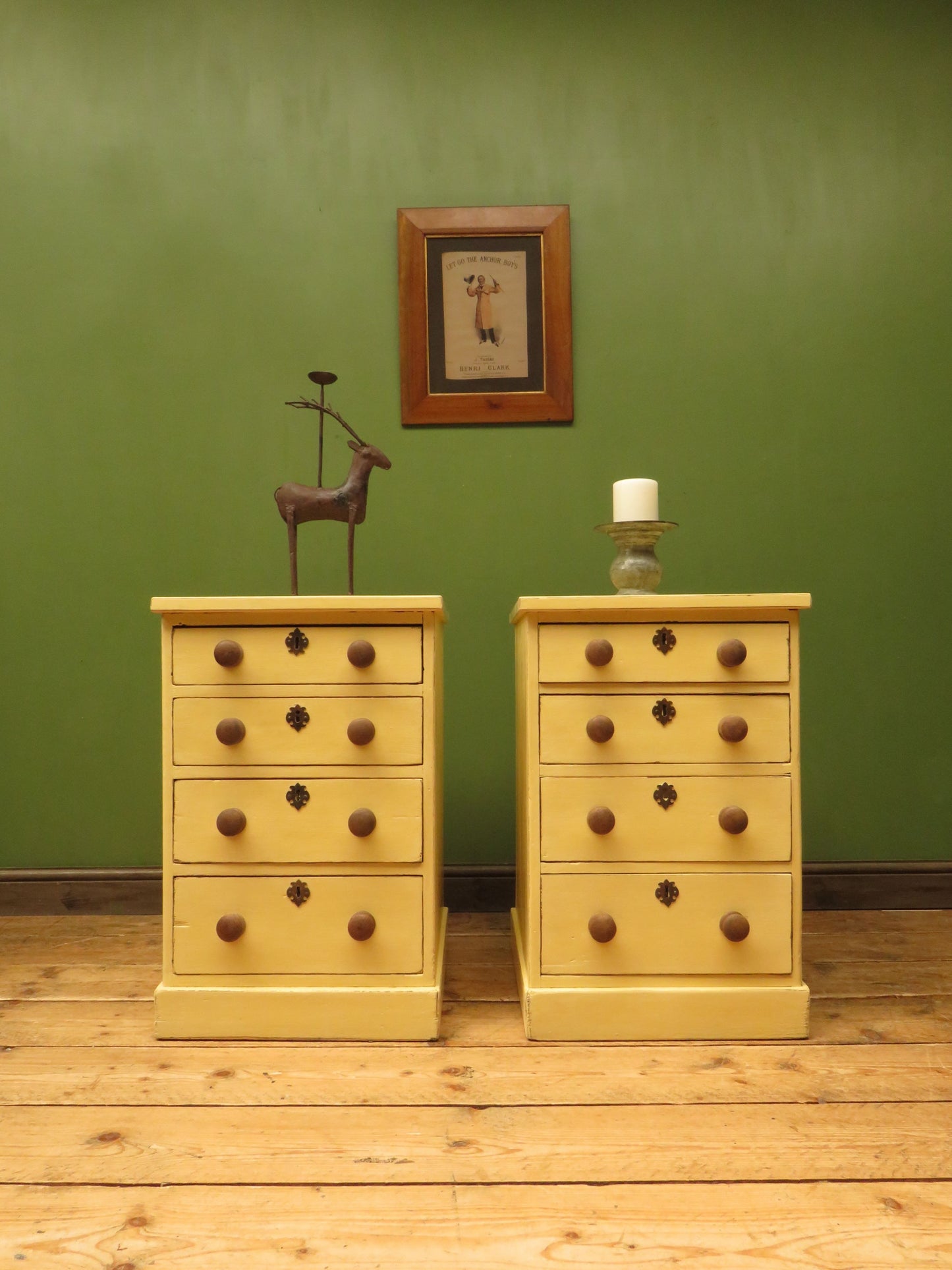 Pair of Antique Yellow Chest of Drawers, Bedside or Office Chests