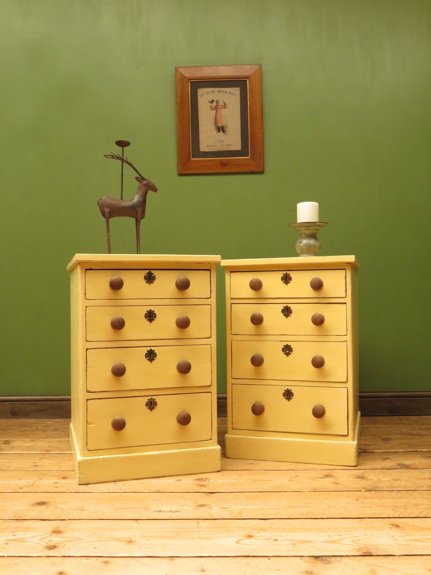 Pair of Antique Yellow Chest of Drawers, Bedside or Office Chests