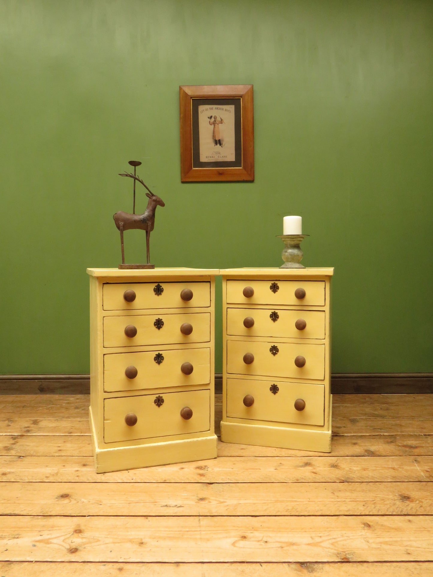 Pair of Antique Yellow Chest of Drawers, Bedside or Office Chests