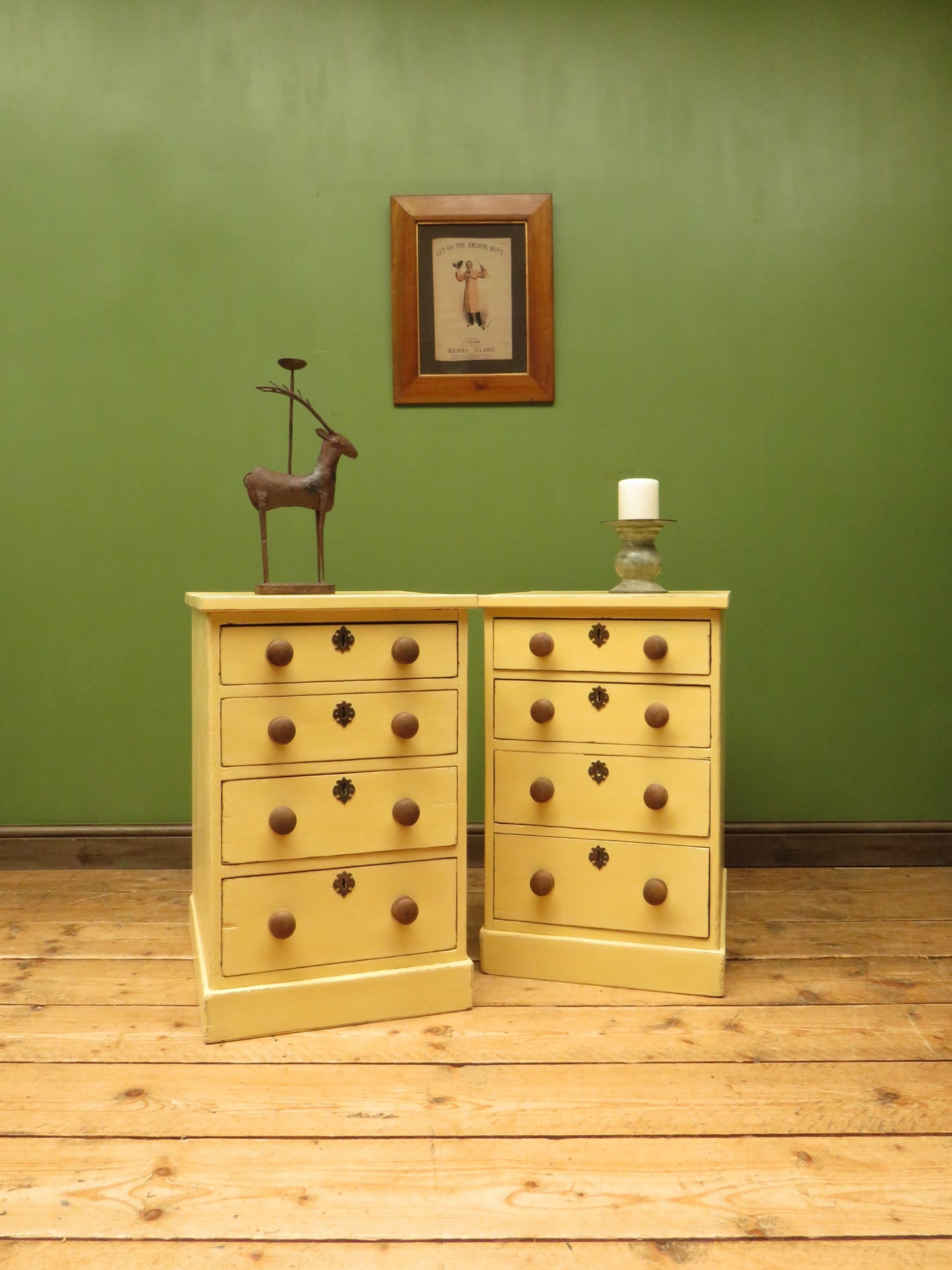 Pair of Antique Yellow Chest of Drawers, Bedside or Office Chests