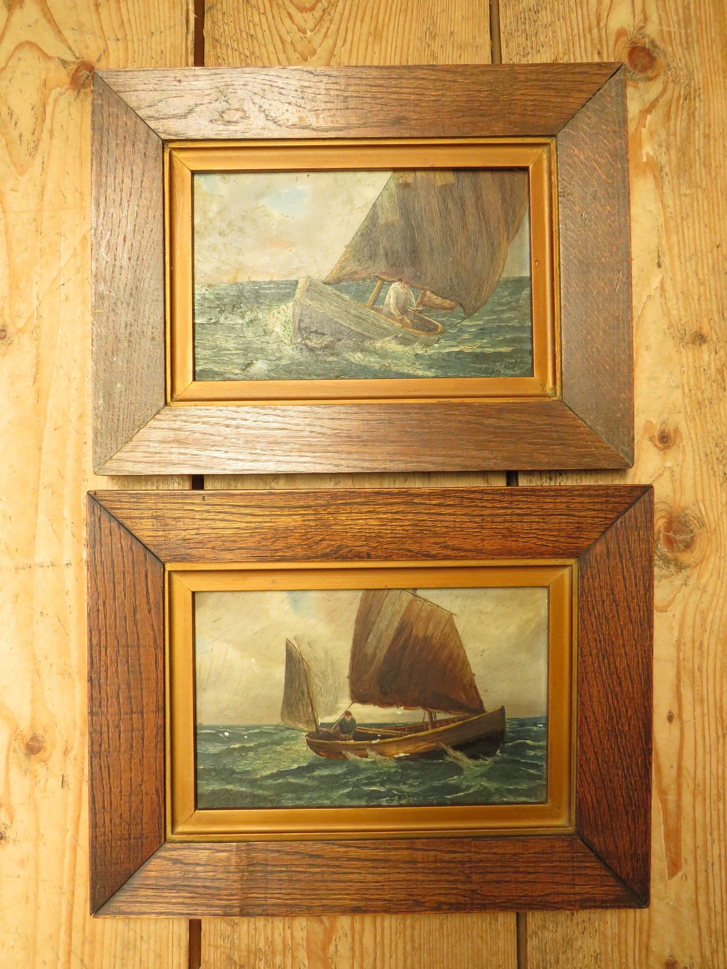 Naive Oil Paintings of Fishing Boats, signed J Nicol 1918