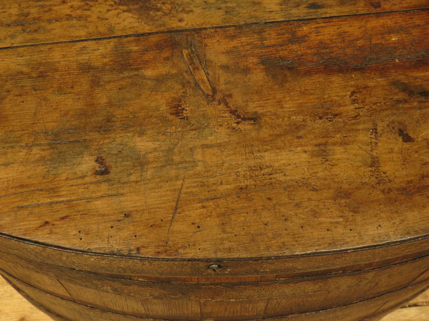 Large Antique Coopered Pig Salting Barrel with Lid, rustic coffee or bar table