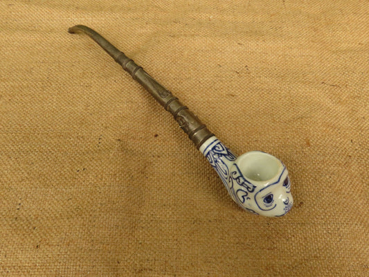 Porcelain Blue and White Monkey Pipe Incense Burner