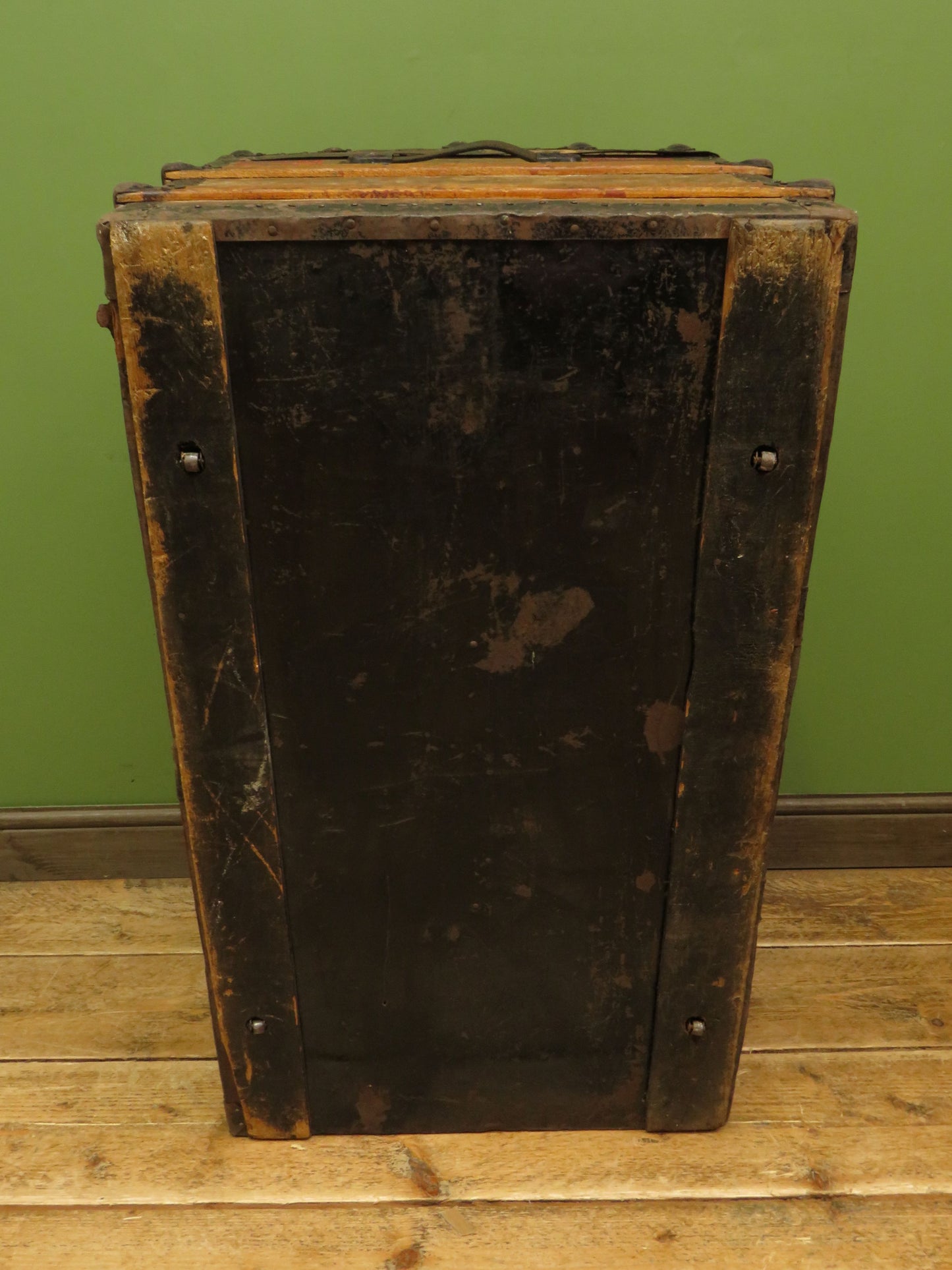 Large Antique Dome Top Travelling trunk with old Canadian luggage labels