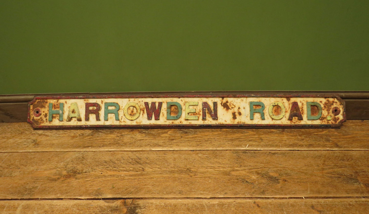 Large Cast Iron Harrowden Rd roadsign