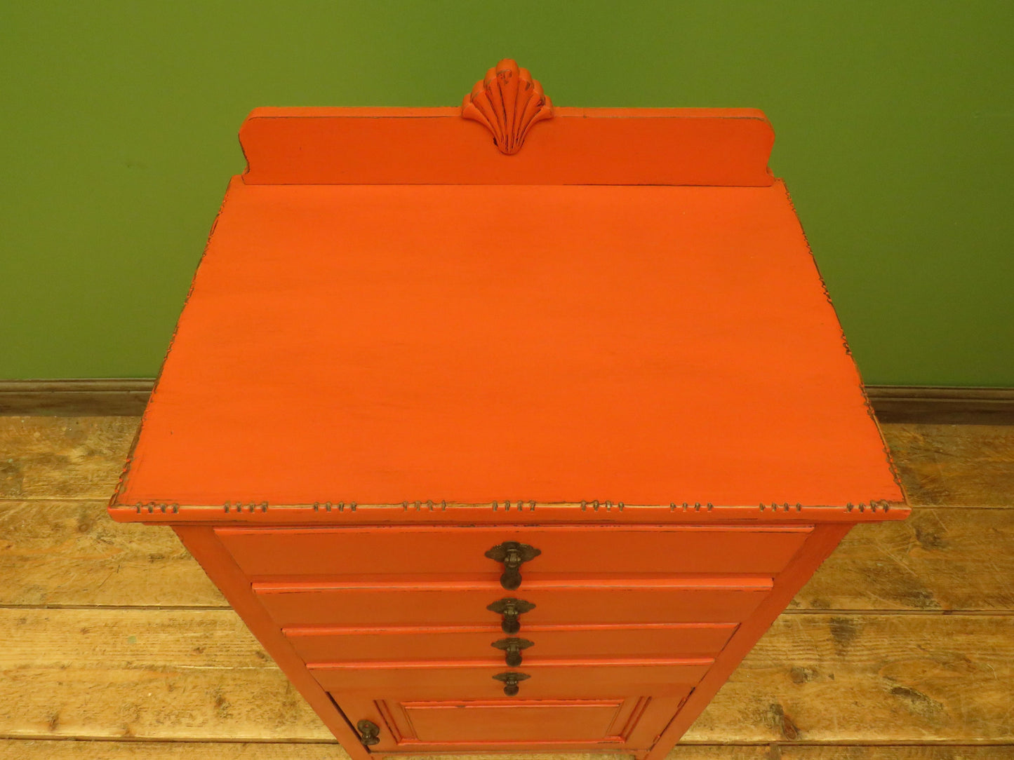 Bohemian Painted Orange Office Stationery Chest or Sheet Music Cabinet
