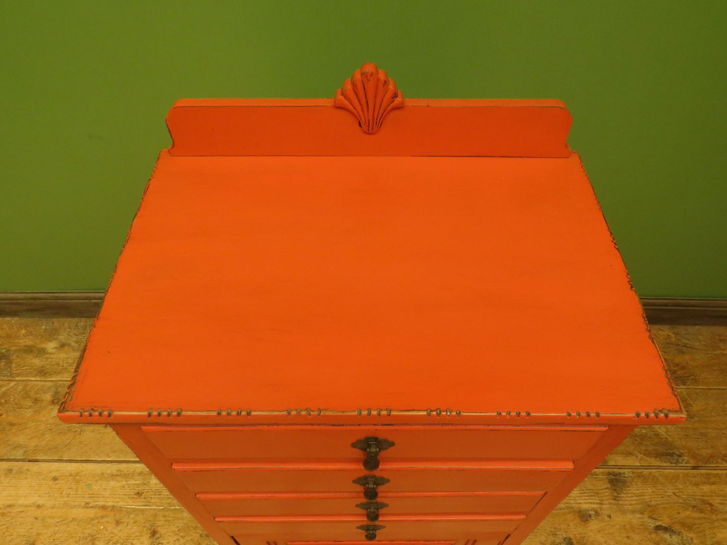 Bohemian Painted Orange Office Stationery Chest or Sheet Music Cabinet