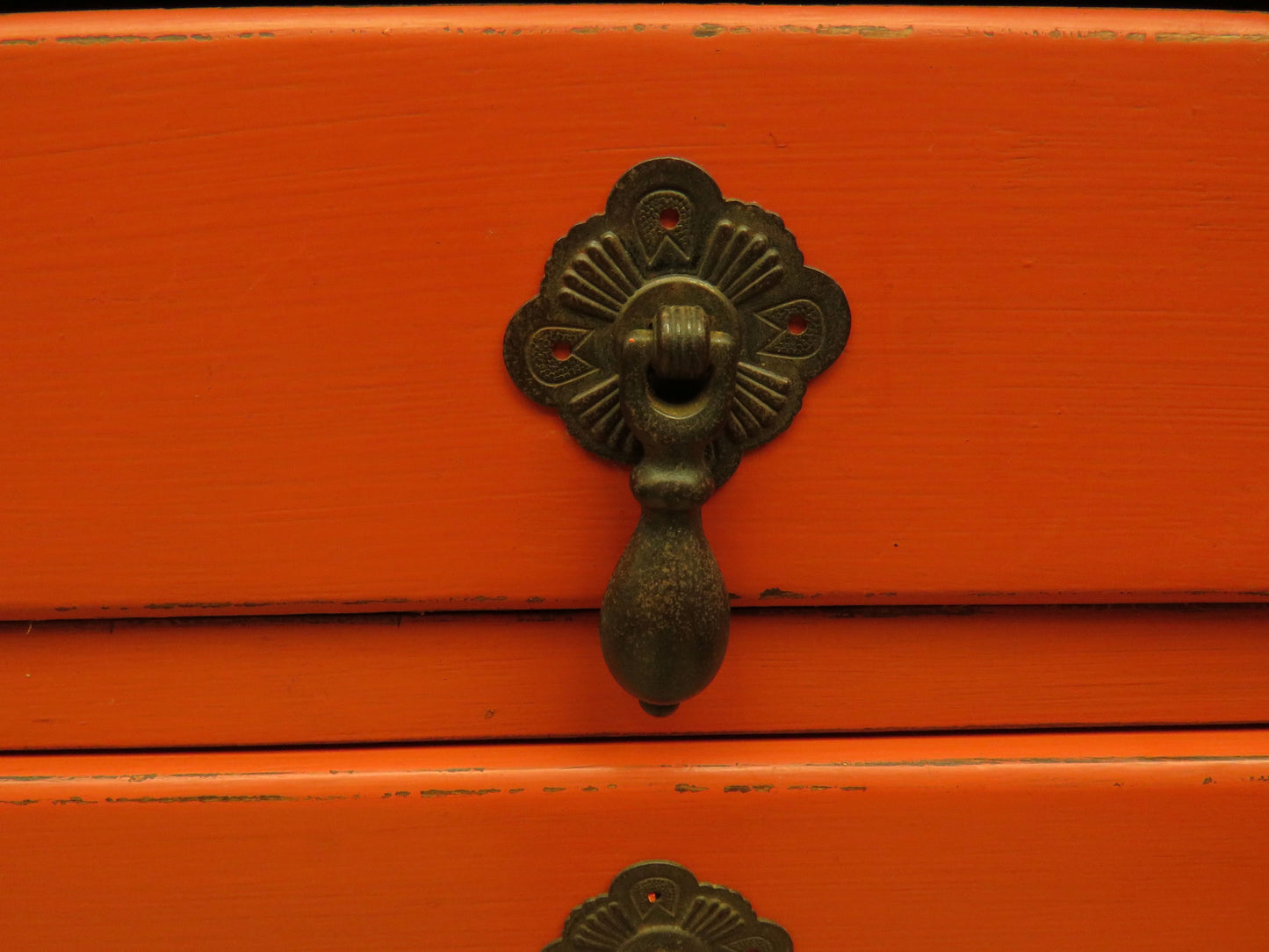 Bohemian Painted Orange Office Stationery Chest or Sheet Music Cabinet