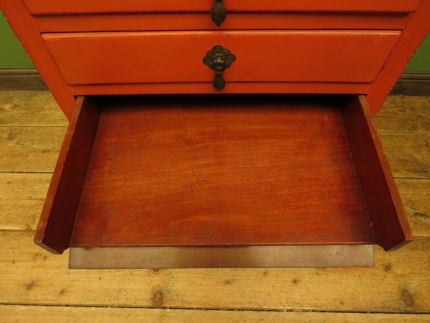 Bohemian Painted Orange Office Stationery Chest or Sheet Music Cabinet