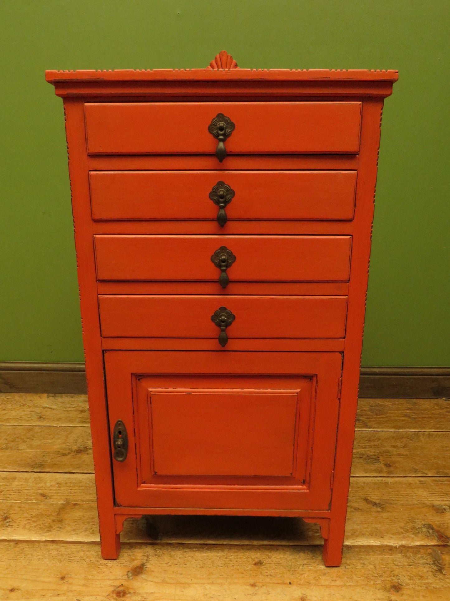 Bohemian Painted Orange Office Stationery Chest or Sheet Music Cabinet