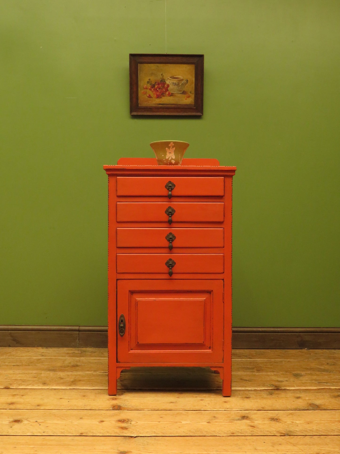Bohemian Painted Orange Office Stationery Chest or Sheet Music Cabinet
