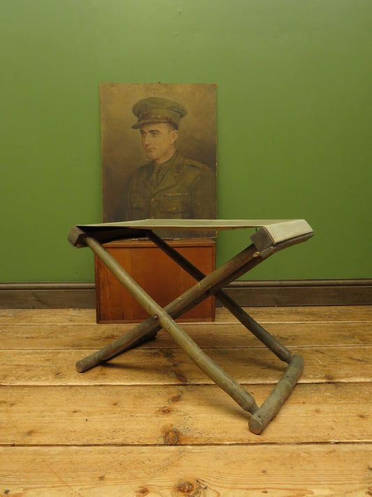 Vintage Folding Campaign Style Bamboo Stool