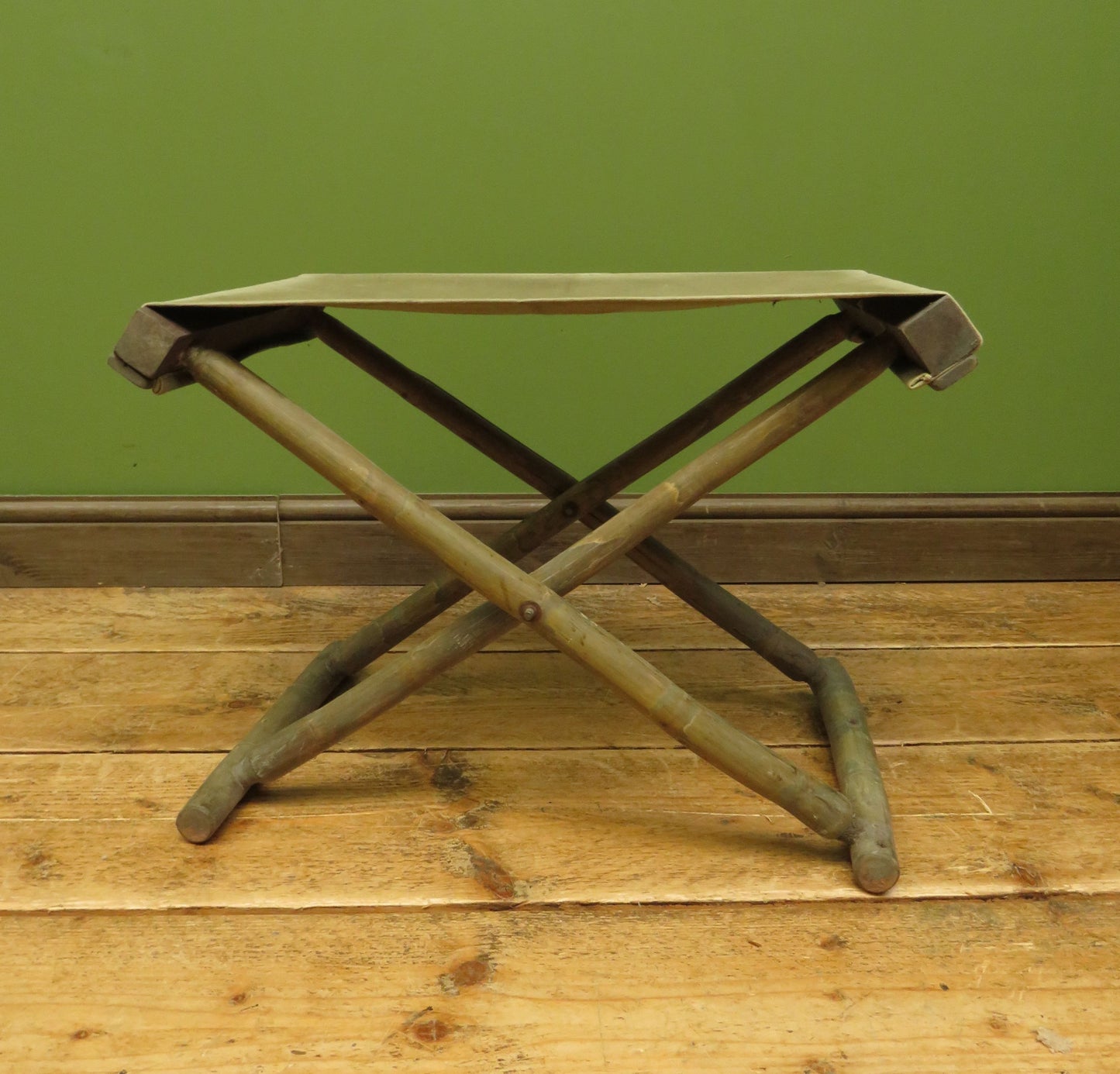 Vintage Folding Campaign Style Bamboo Stool