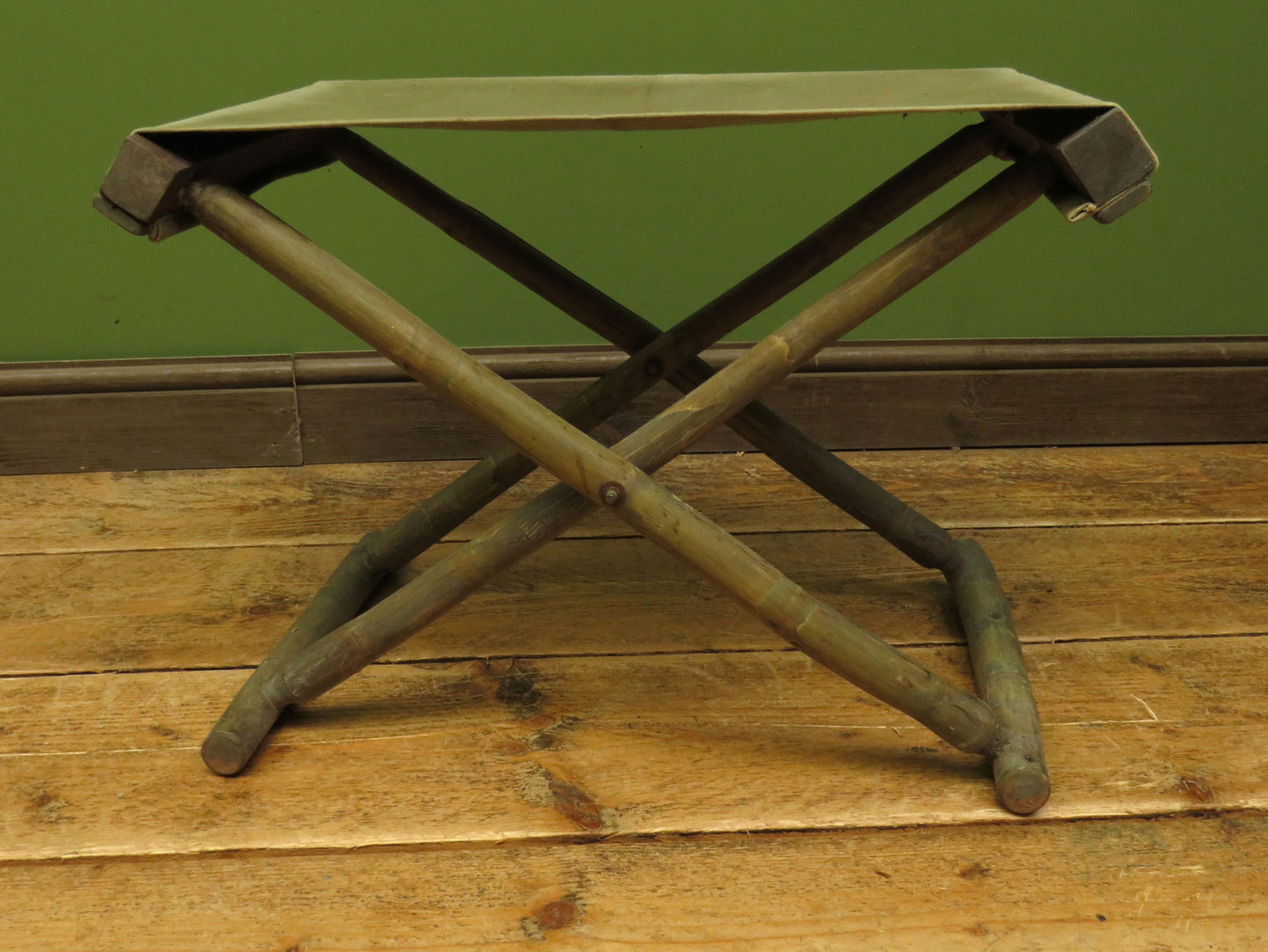Vintage Folding Campaign Style Bamboo Stool
