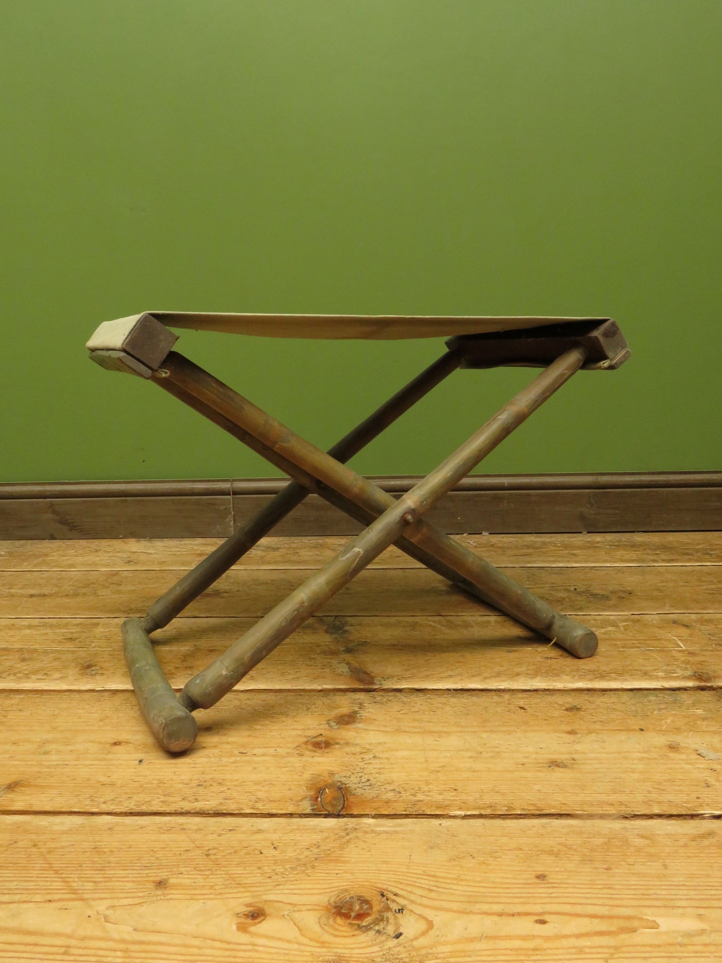 Vintage Folding Campaign Style Bamboo Stool