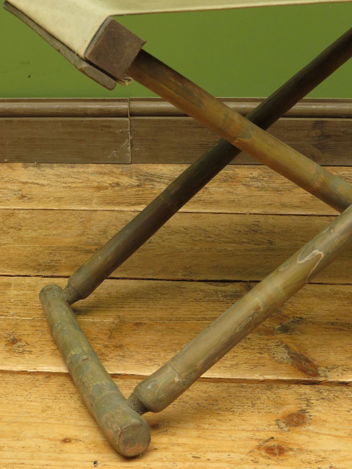 Vintage Folding Campaign Style Bamboo Stool