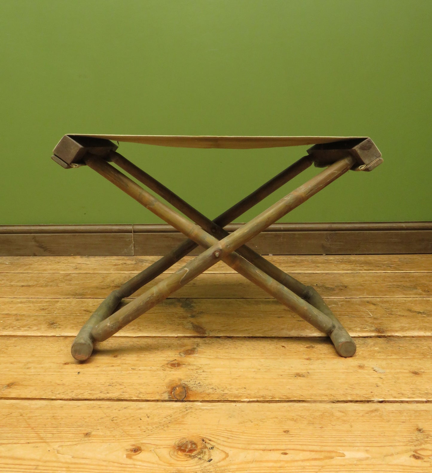 Vintage Folding Campaign Style Bamboo Stool