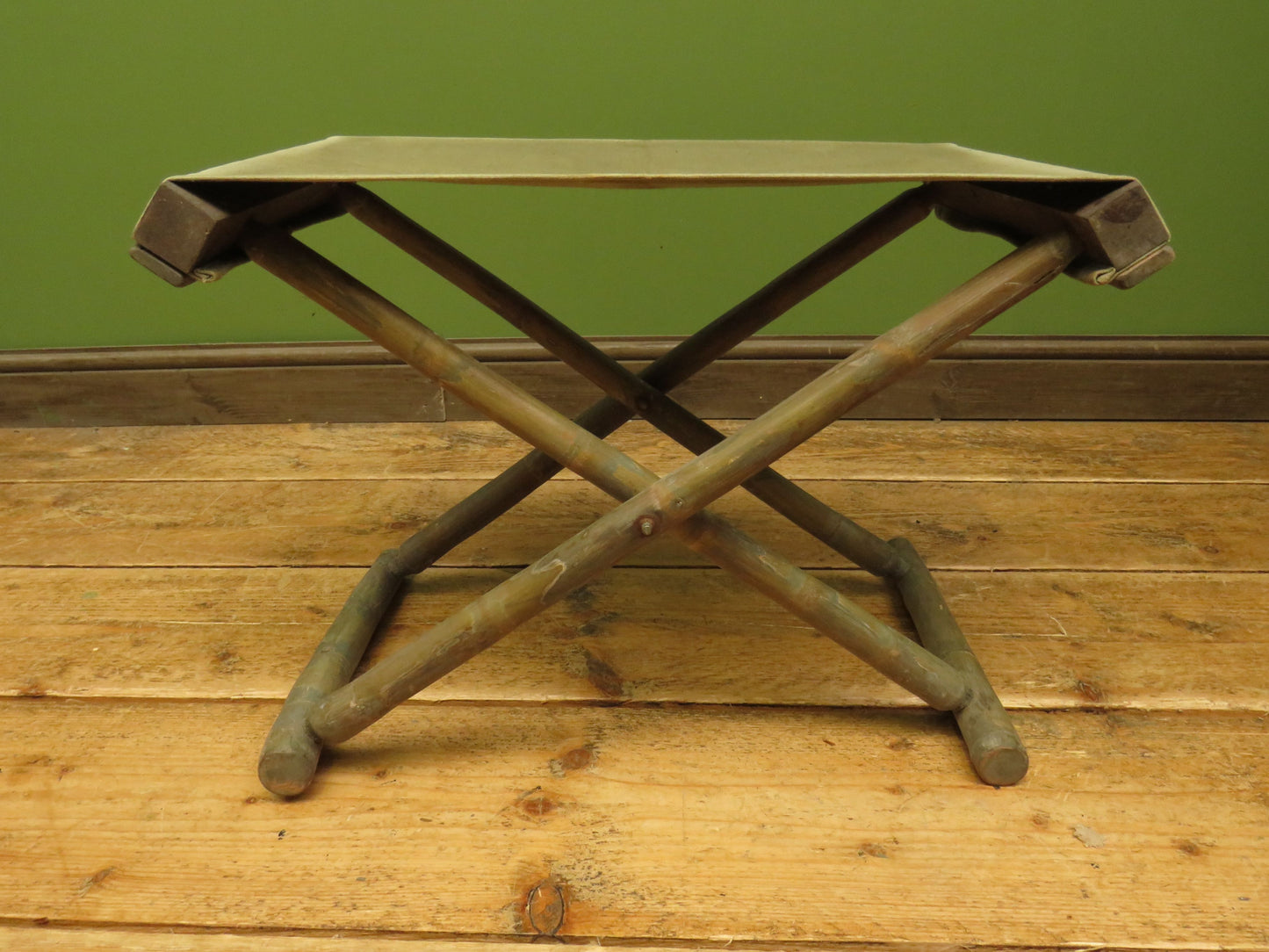 Vintage Folding Campaign Style Bamboo Stool