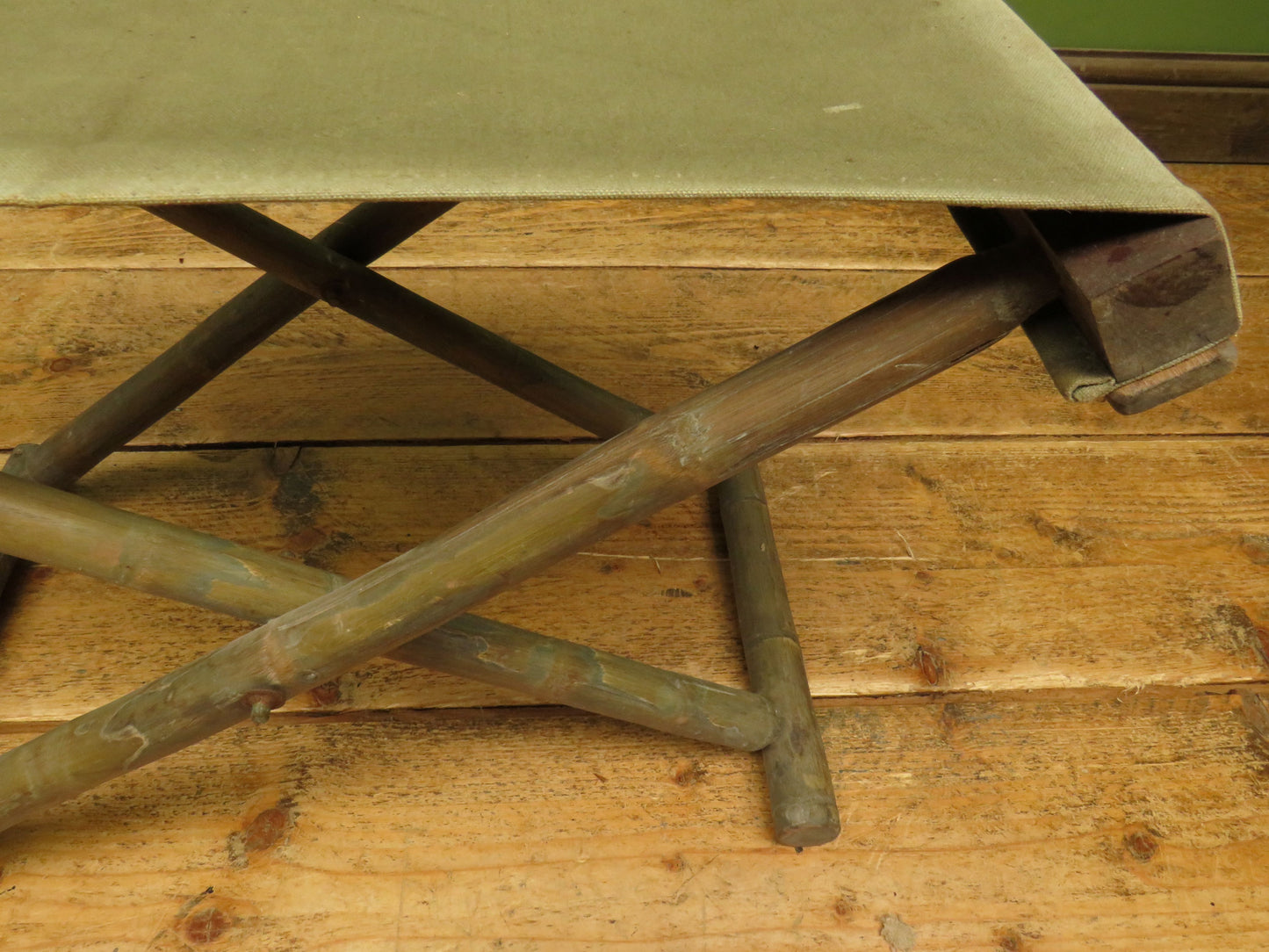 Vintage Folding Campaign Style Bamboo Stool
