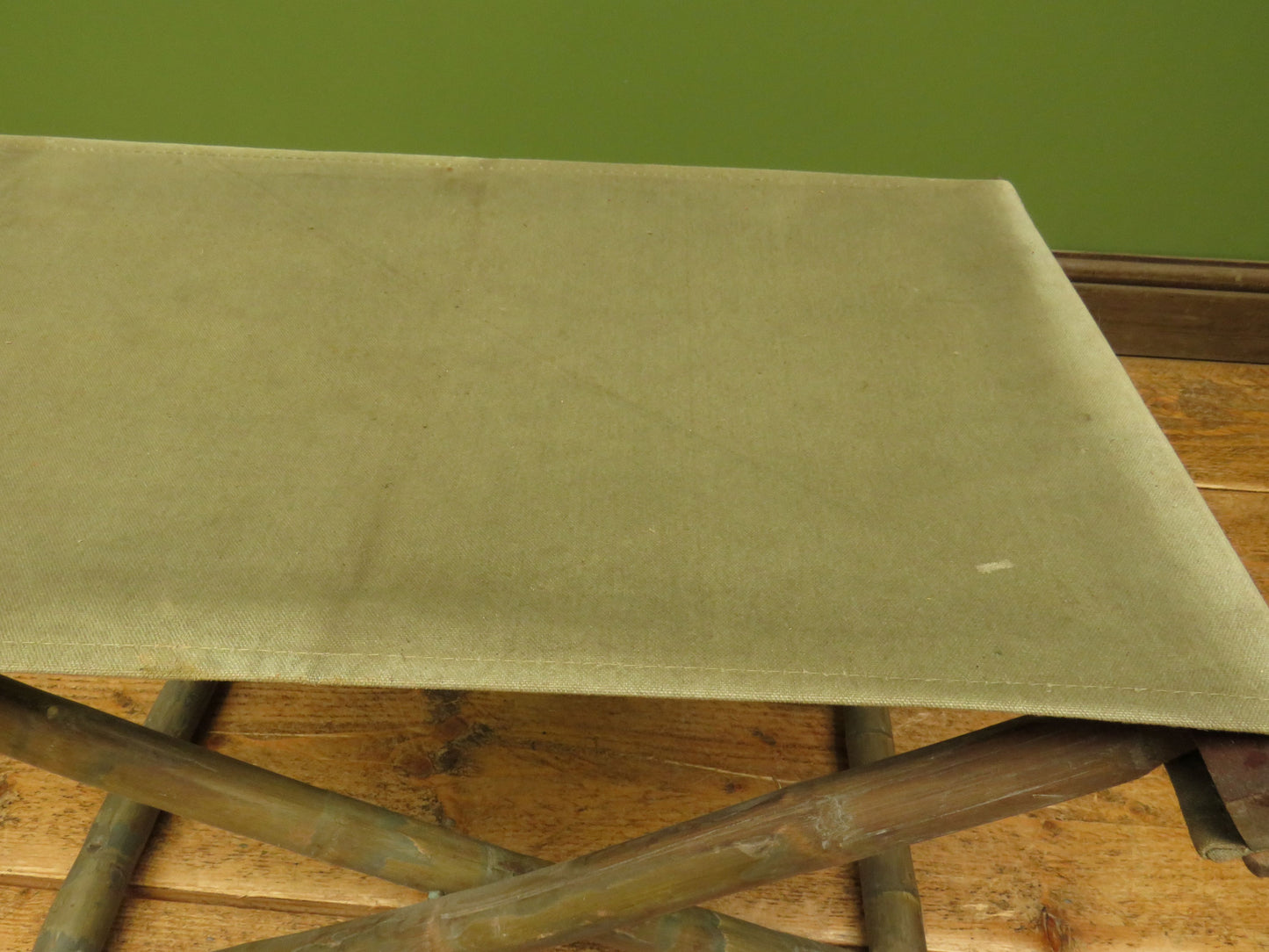 Vintage Folding Campaign Style Bamboo Stool